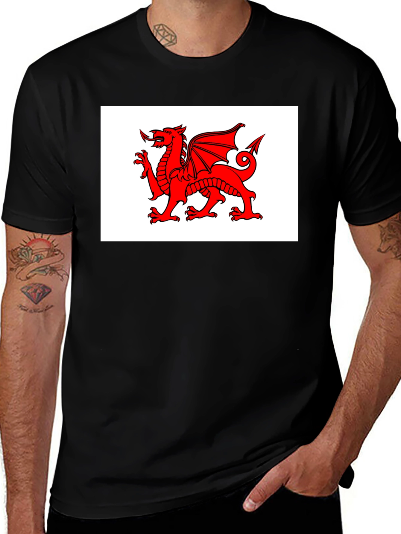 Welsh Dragon Black T-Shirt - Cymru Wales Rugby