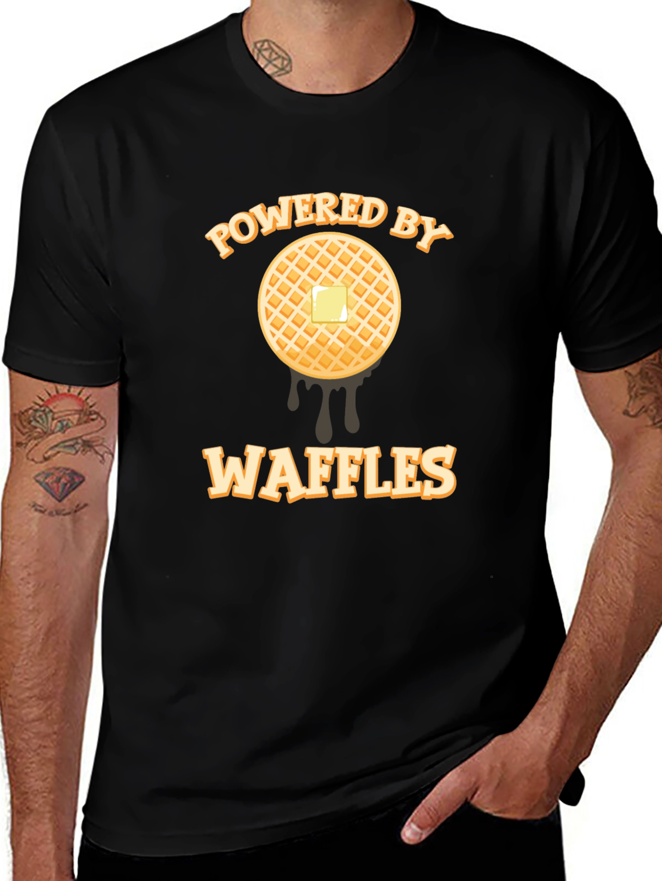Powered By Waffles T-Shirt - Foodie Apparel