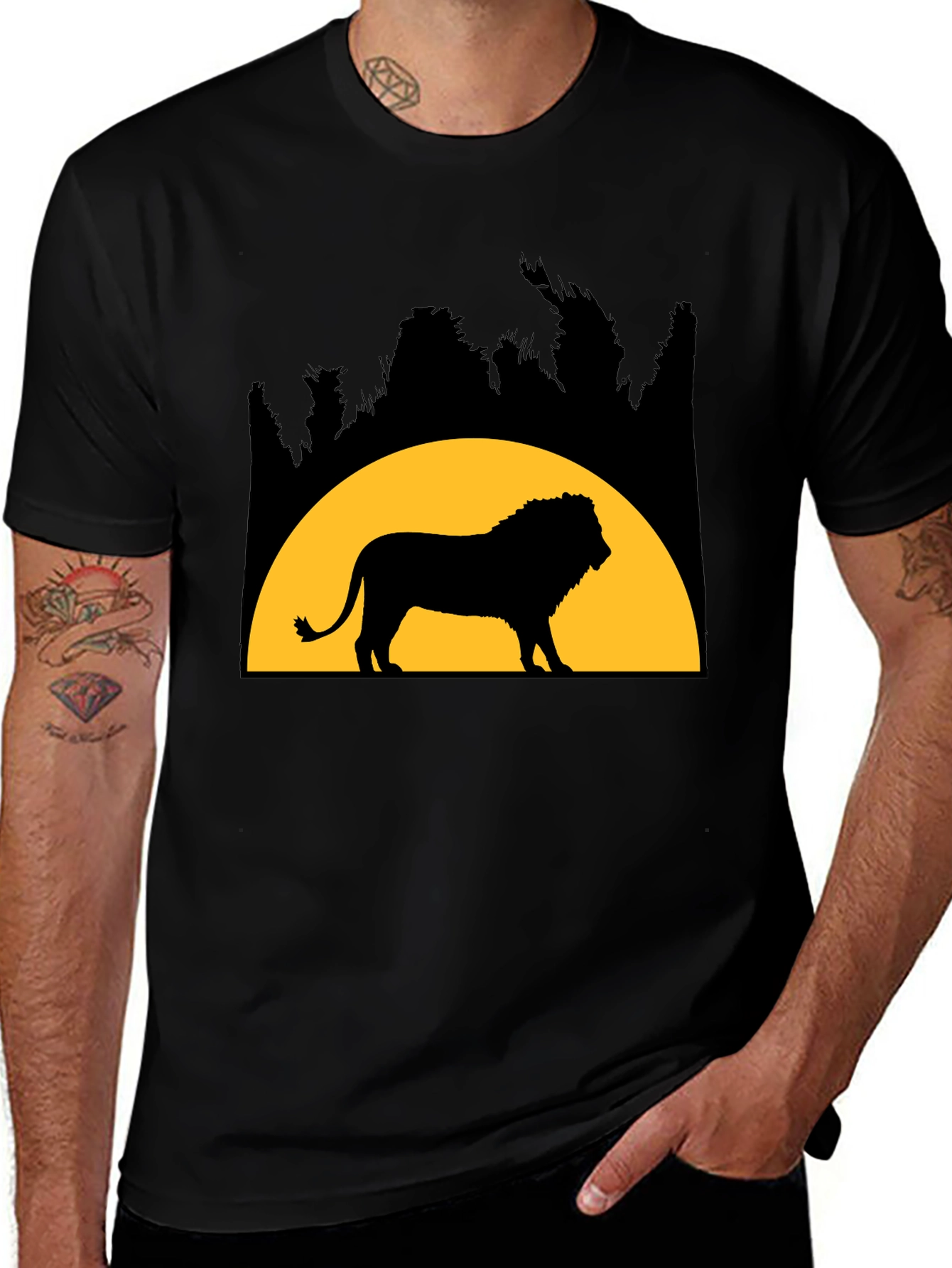 Variant 3 of Lion Silhouette Graphic Tee - Black Cotton Blend