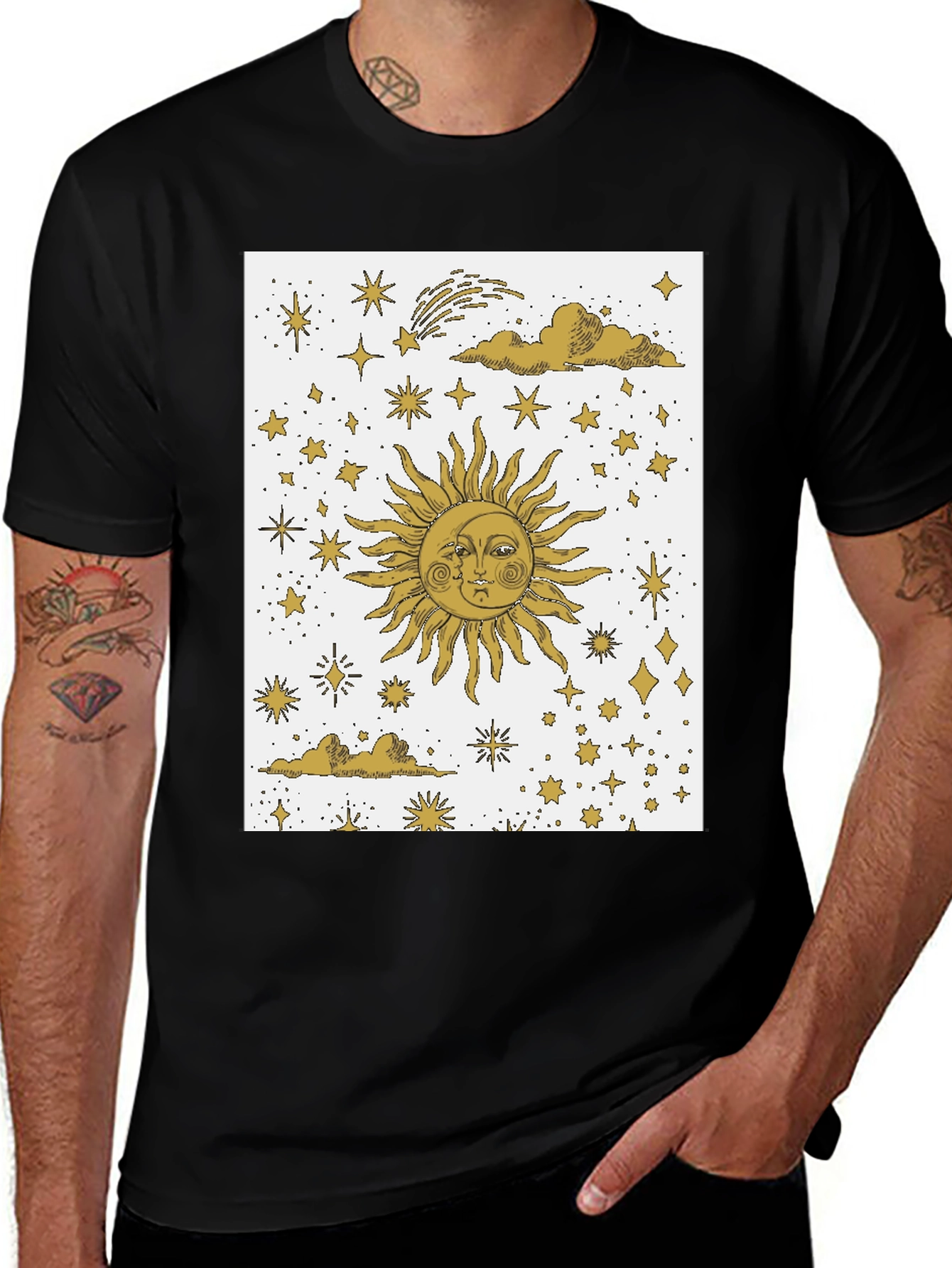 Variant 15 of Celestial Sun & Moon Graphic Tee - Black Cotton Blend