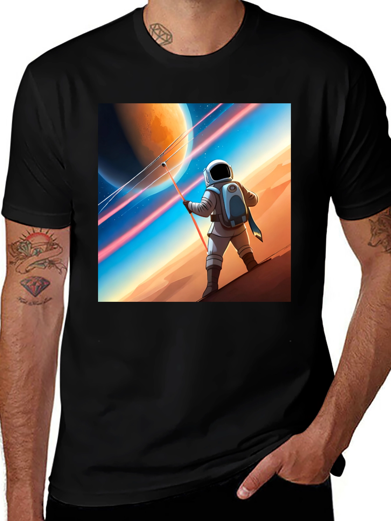 Variant 23 of Astronaut Fishing on Mars Graphic Tee - Black