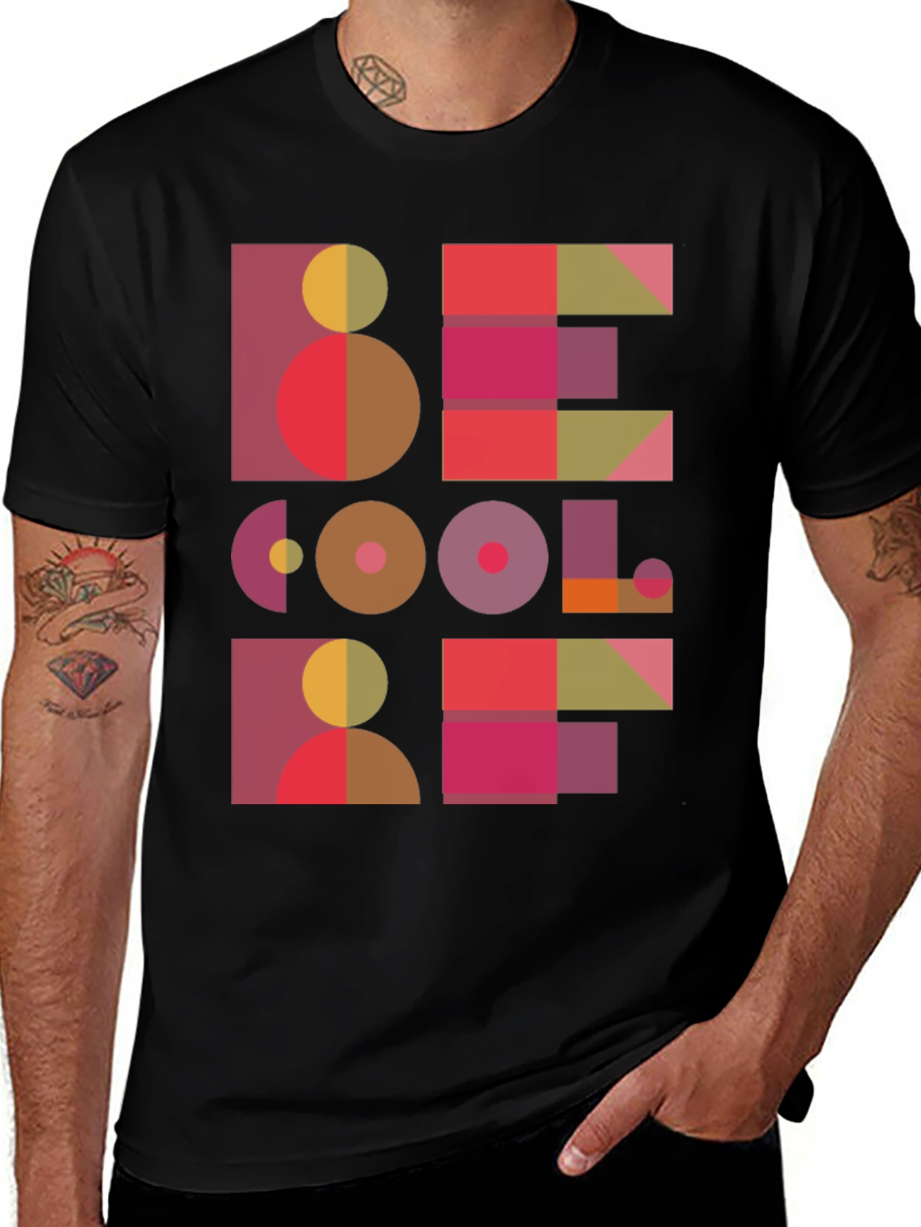 Variant 15 of Geometric 'Be Cool' Graphic Black T-Shirt