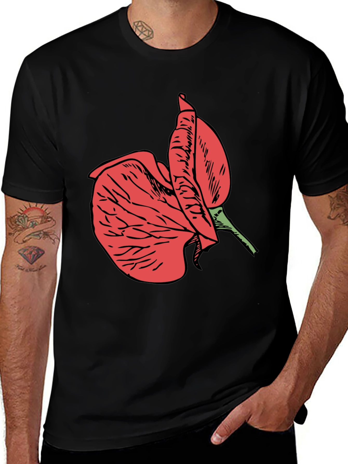 Variant 16 of Black T-Shirt with Red Flower Design