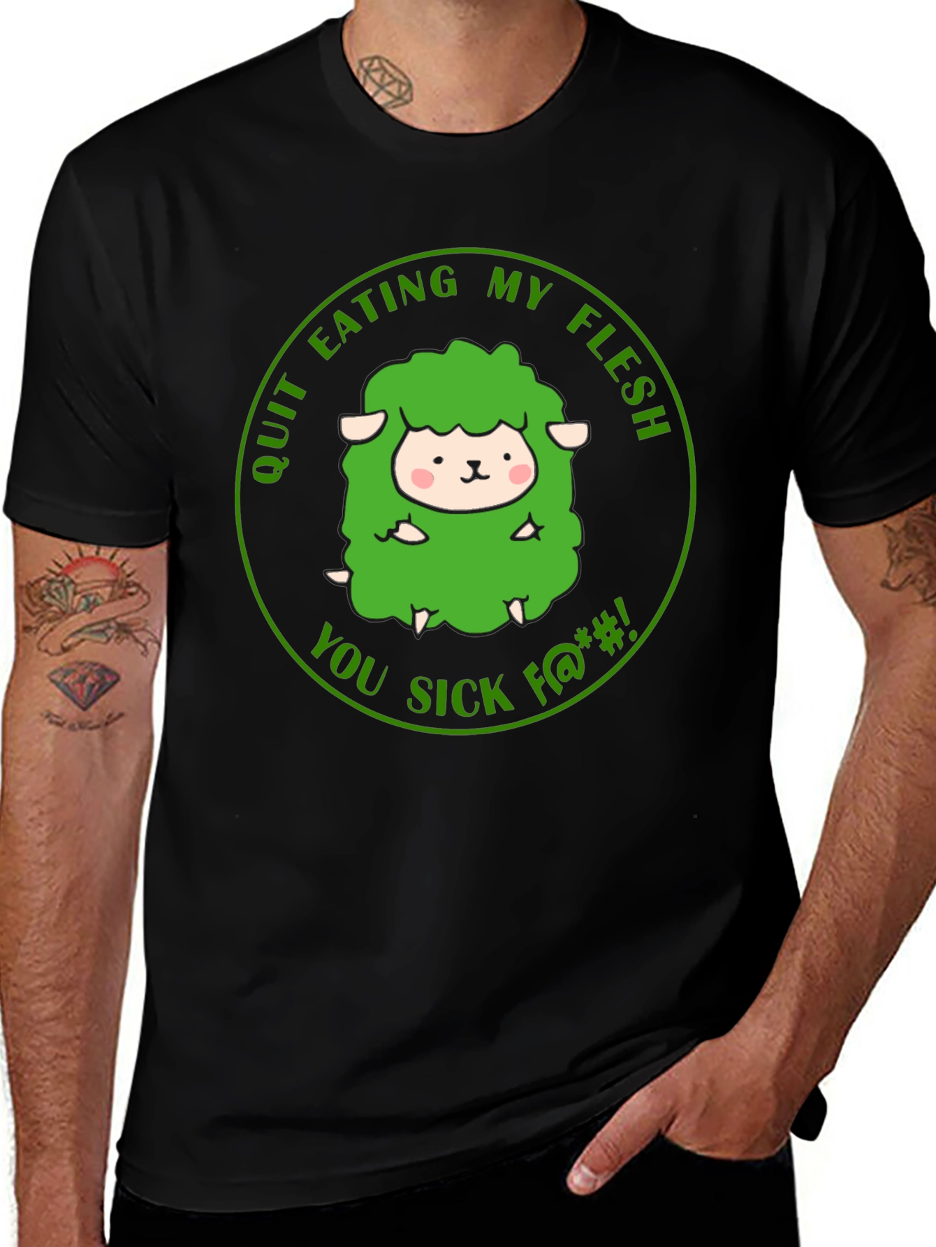 Variant 6 of Vegetarian Black T-Shirt - Save the Sheep