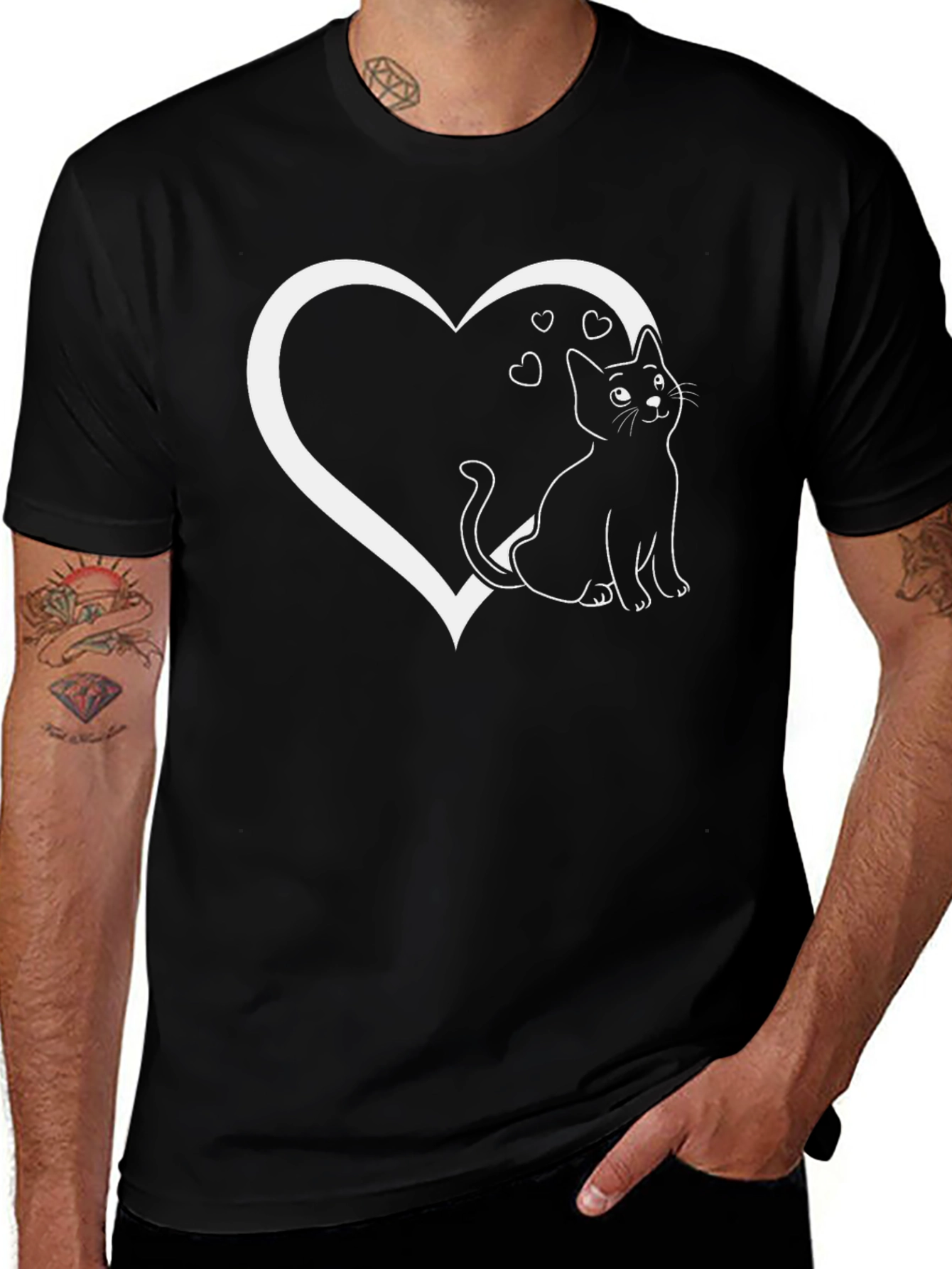 Variant 8 of Cat Heart Graphic Tee - Black Cotton Blend T-Shirt