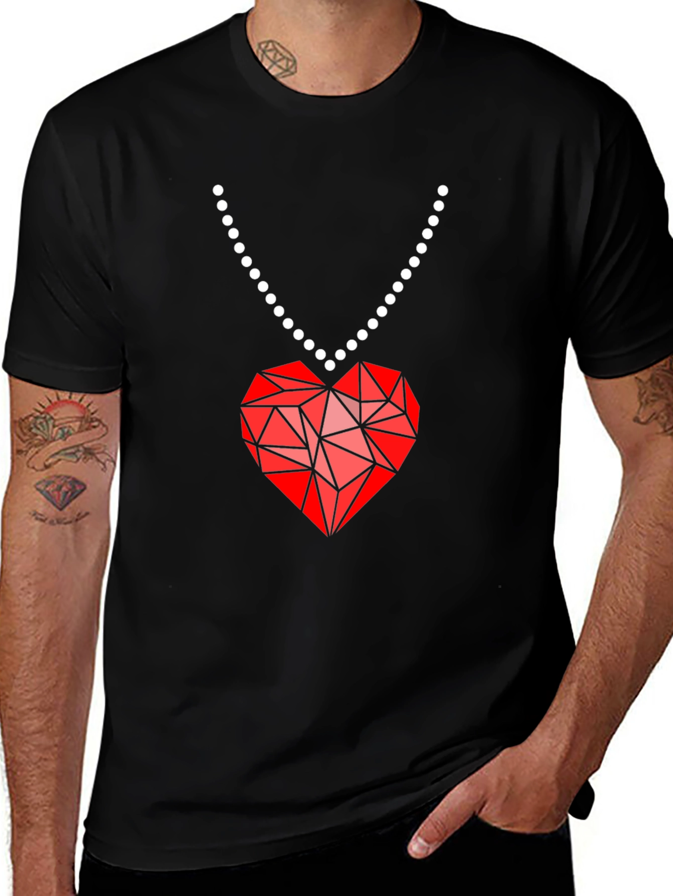 Variant 14 of Geometric Heart Pendant T-Shirt - Modern Valentine's Style