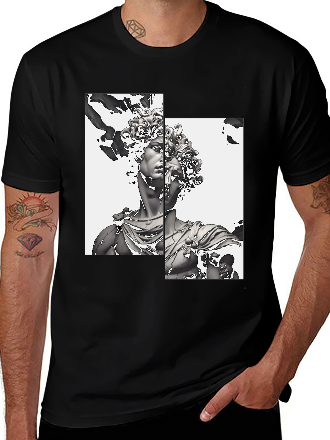 Abstract Statue Graphic Black T-Shirt
