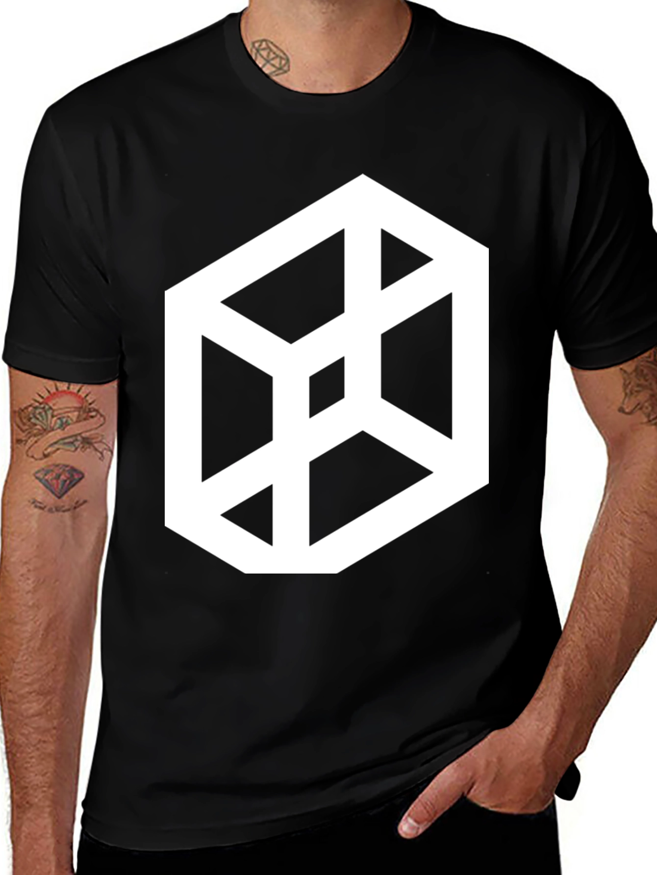 Variant 24 of Optical Illusion Cube Graphic Tee - Black Casual T-Shirt