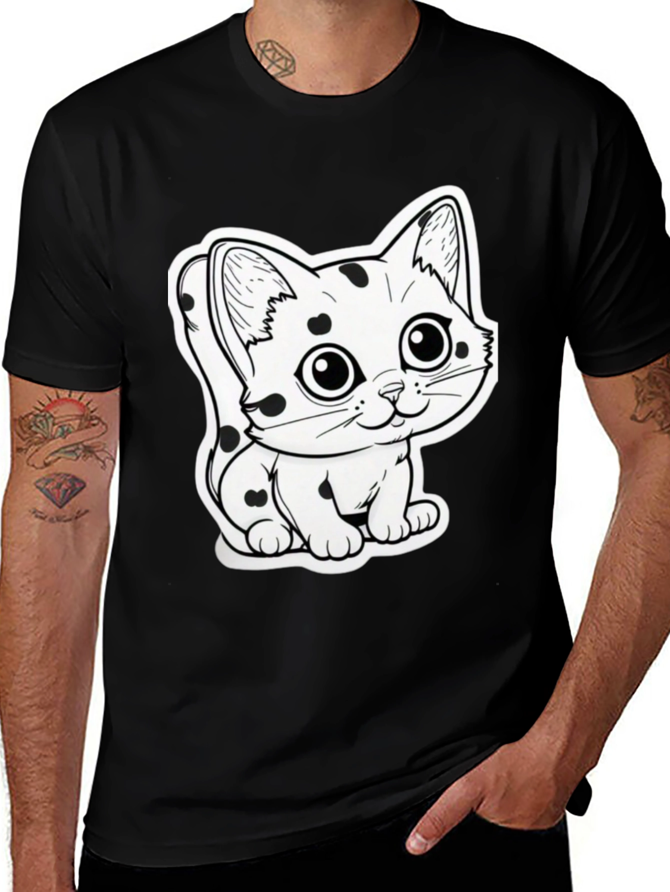 Variant 8 of Cute Cartoon Cat T-Shirt - Black