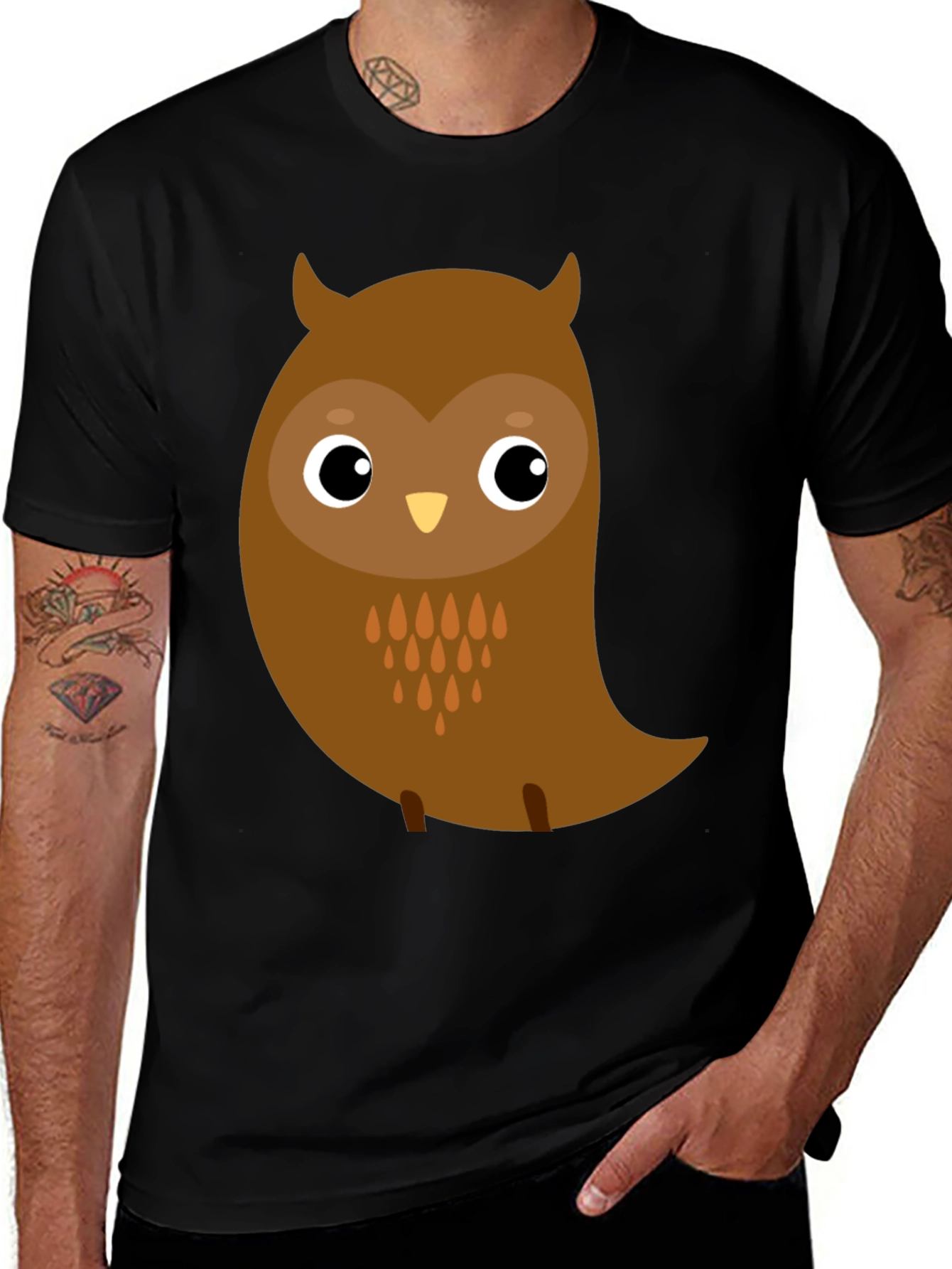 Variant 4 of Cute Cartoon Owl Graphic Black T-Shirt