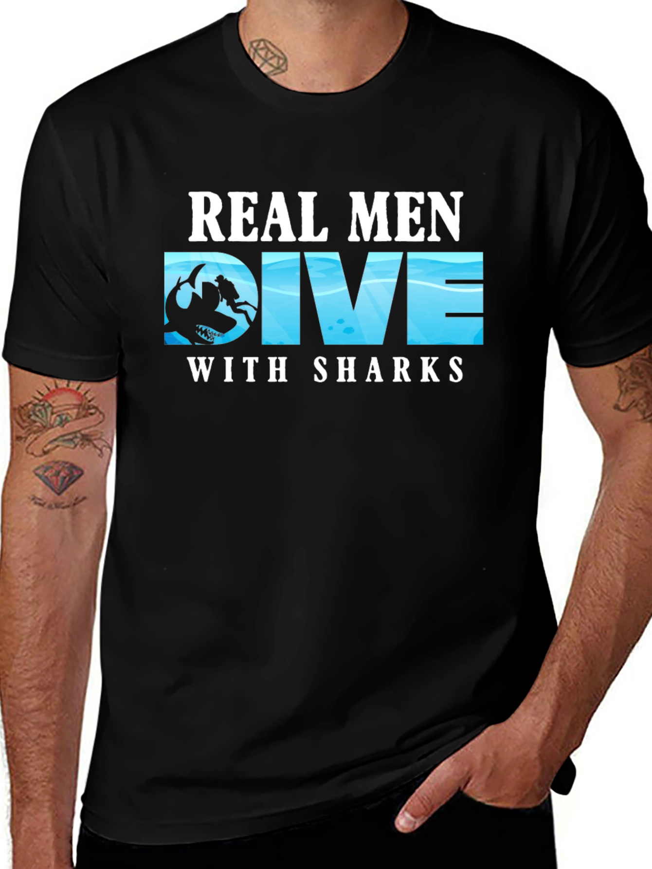 Variant 29 of Real Men Dive With Sharks T-Shirt