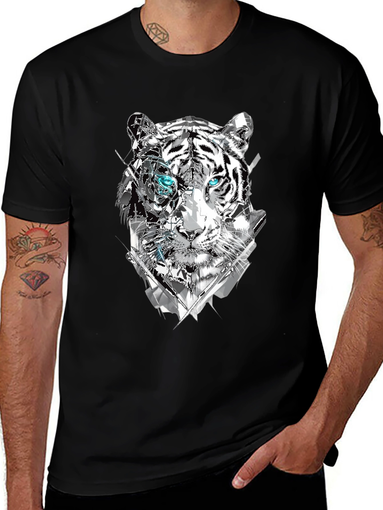 Black Abstract Tiger Graphic Print Tee - Men's Black T-Shirt main image