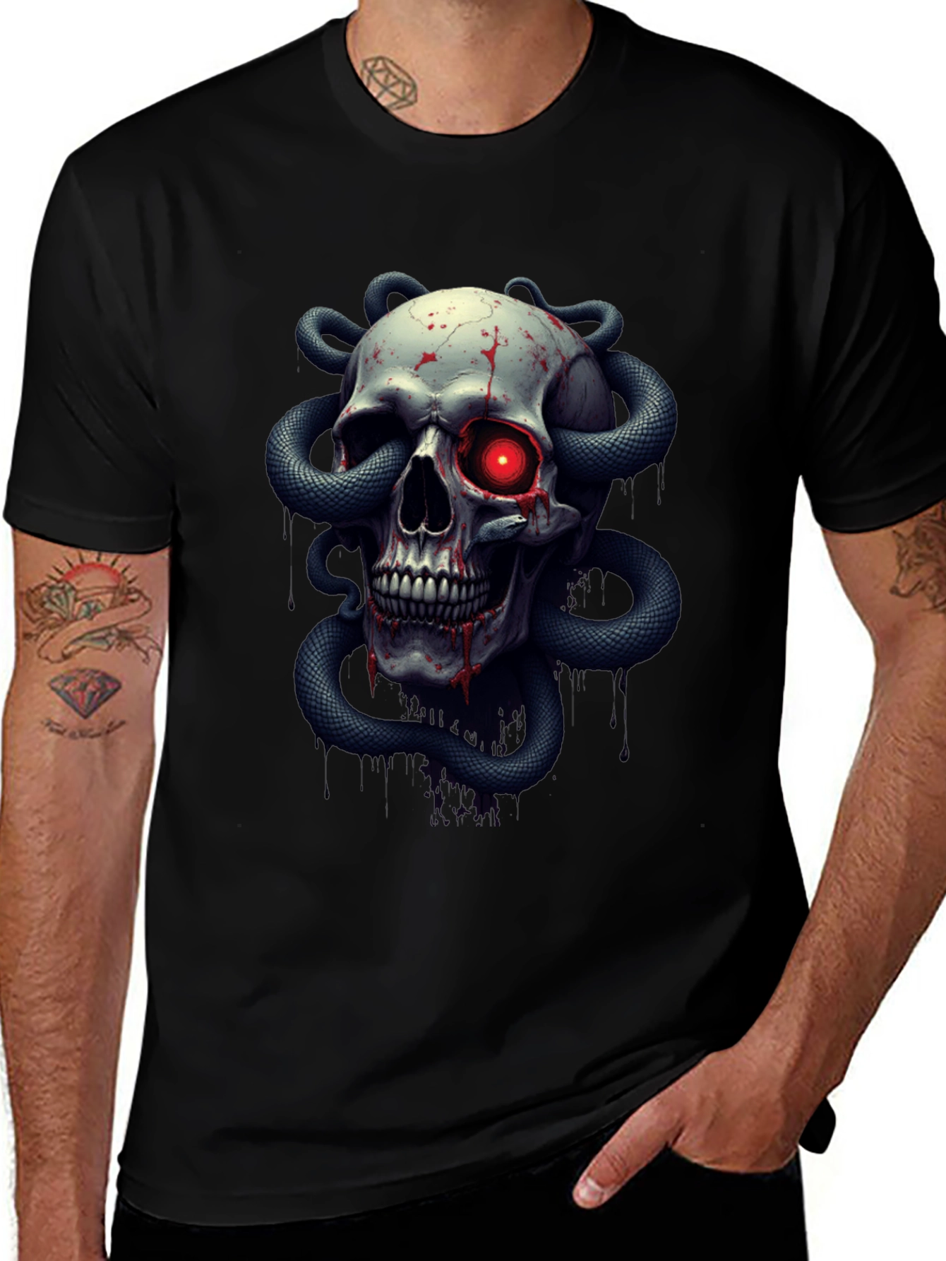 Variant 15 of Skull & Snake Graphic Tee - Edgy Style