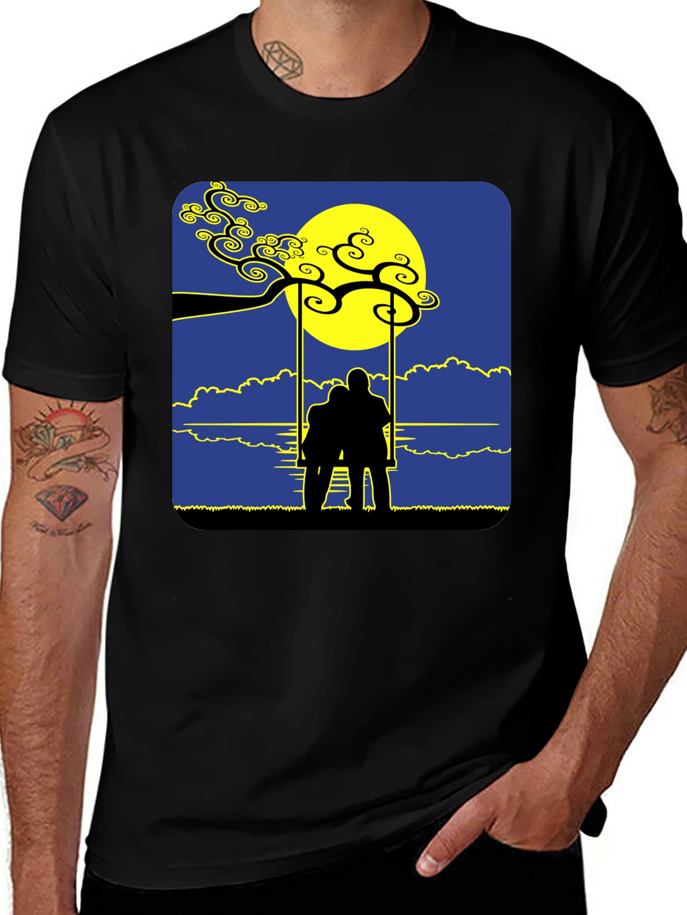 Variant 27 of Romantic Silhouette Tee: Lovers on a Swing at Moonrise
