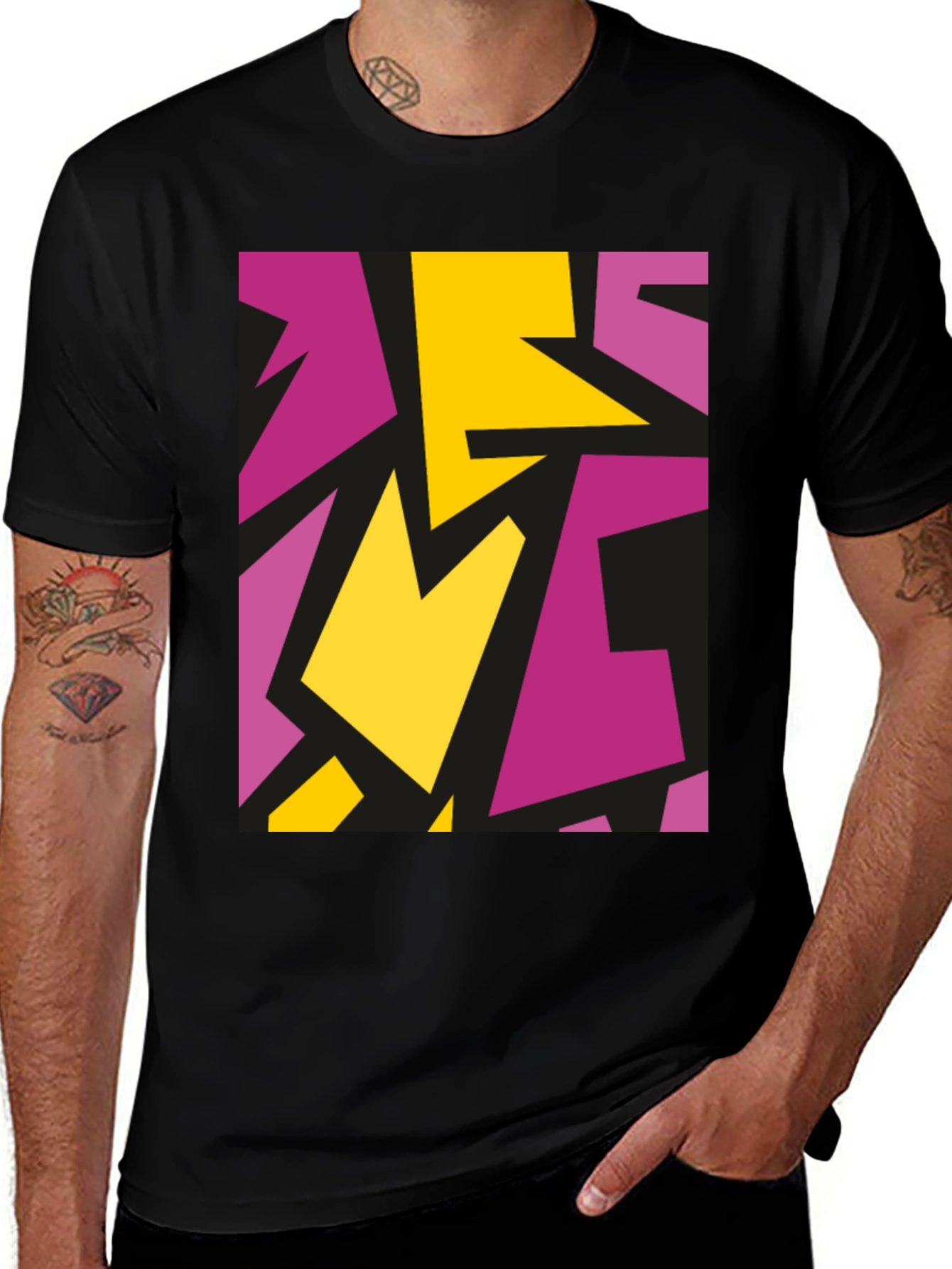 Black Abstract Geometric Design Black T-Shirt main image