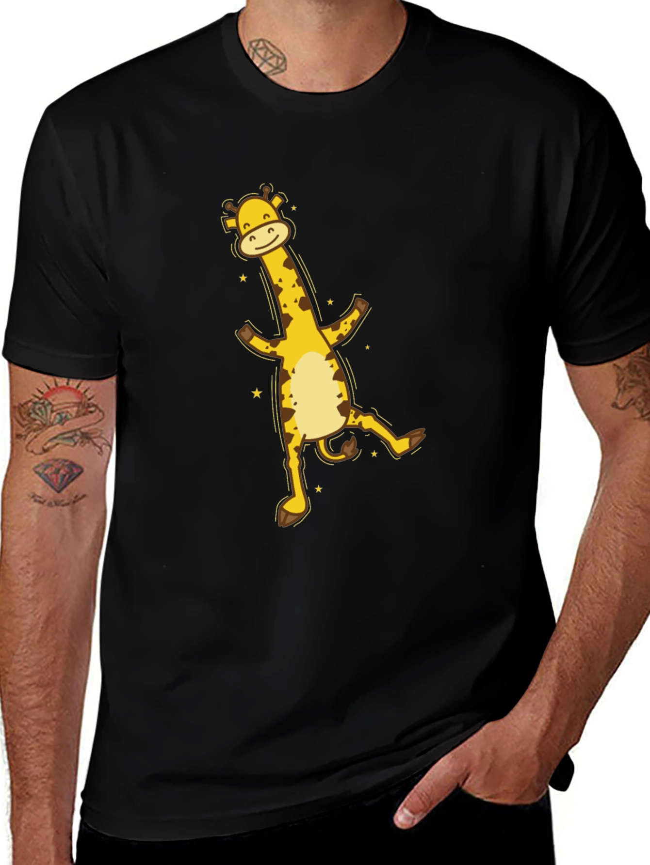 Variant 14 of Fun Giraffe Graphic Tee - Black Cotton T-Shirt
