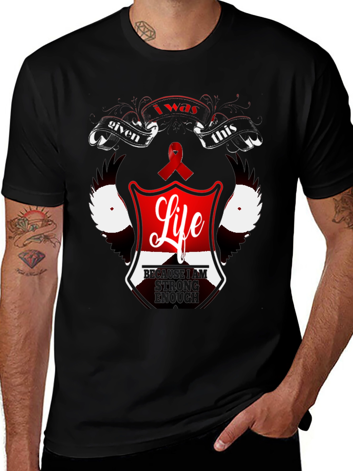 Variant 26 of Inspirational "Life" Graphic Black T-Shirt