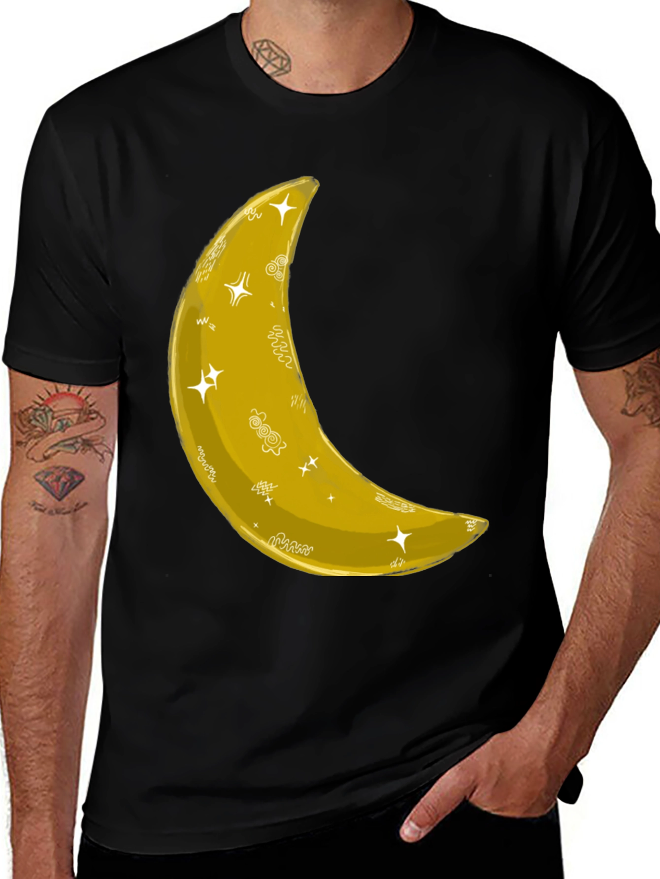 Crescent Moon Graphic Tee - Stylish Black Cotton T-Shirt