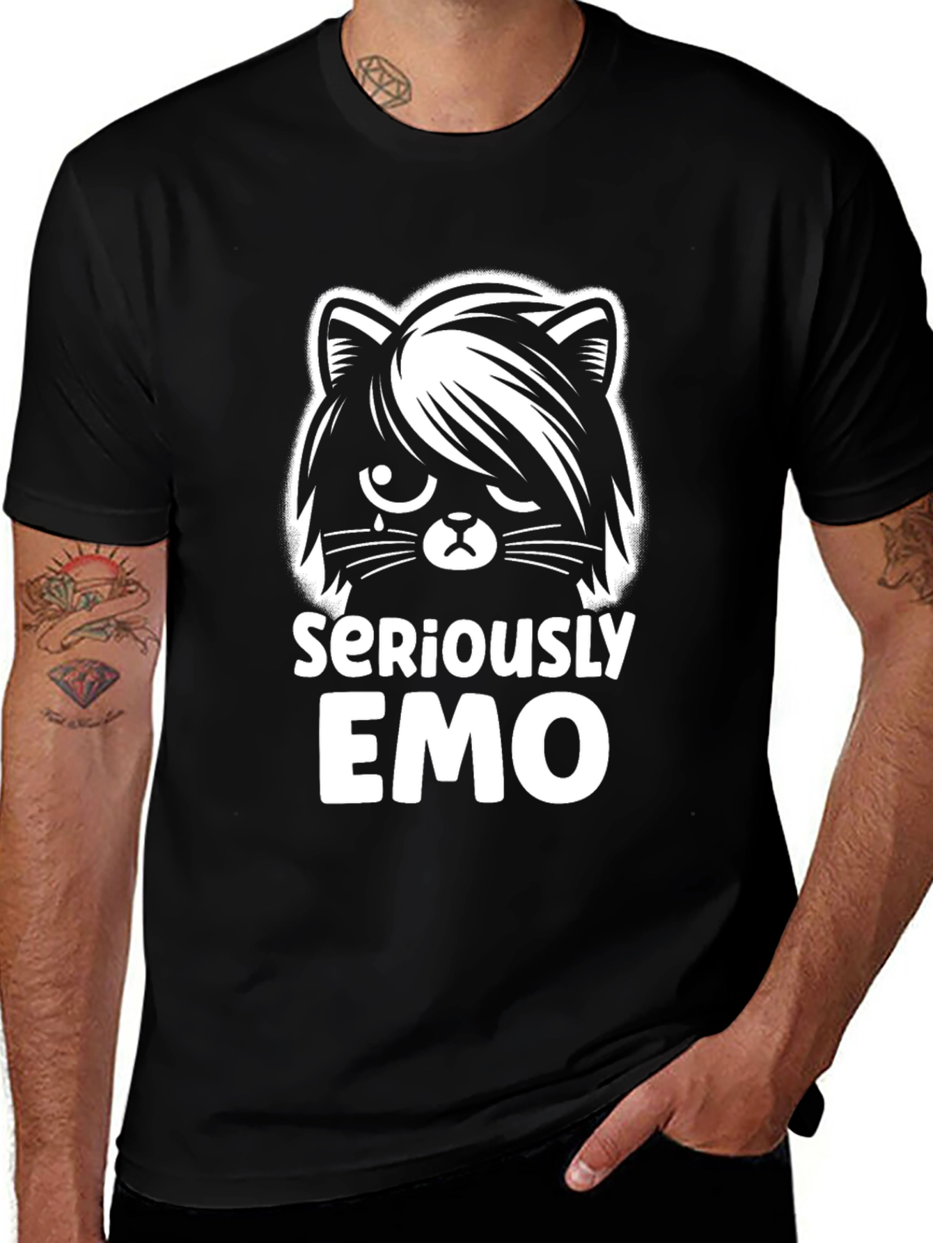 Variant 8 of Seriously Emo Cat Graphic Black T-Shirt