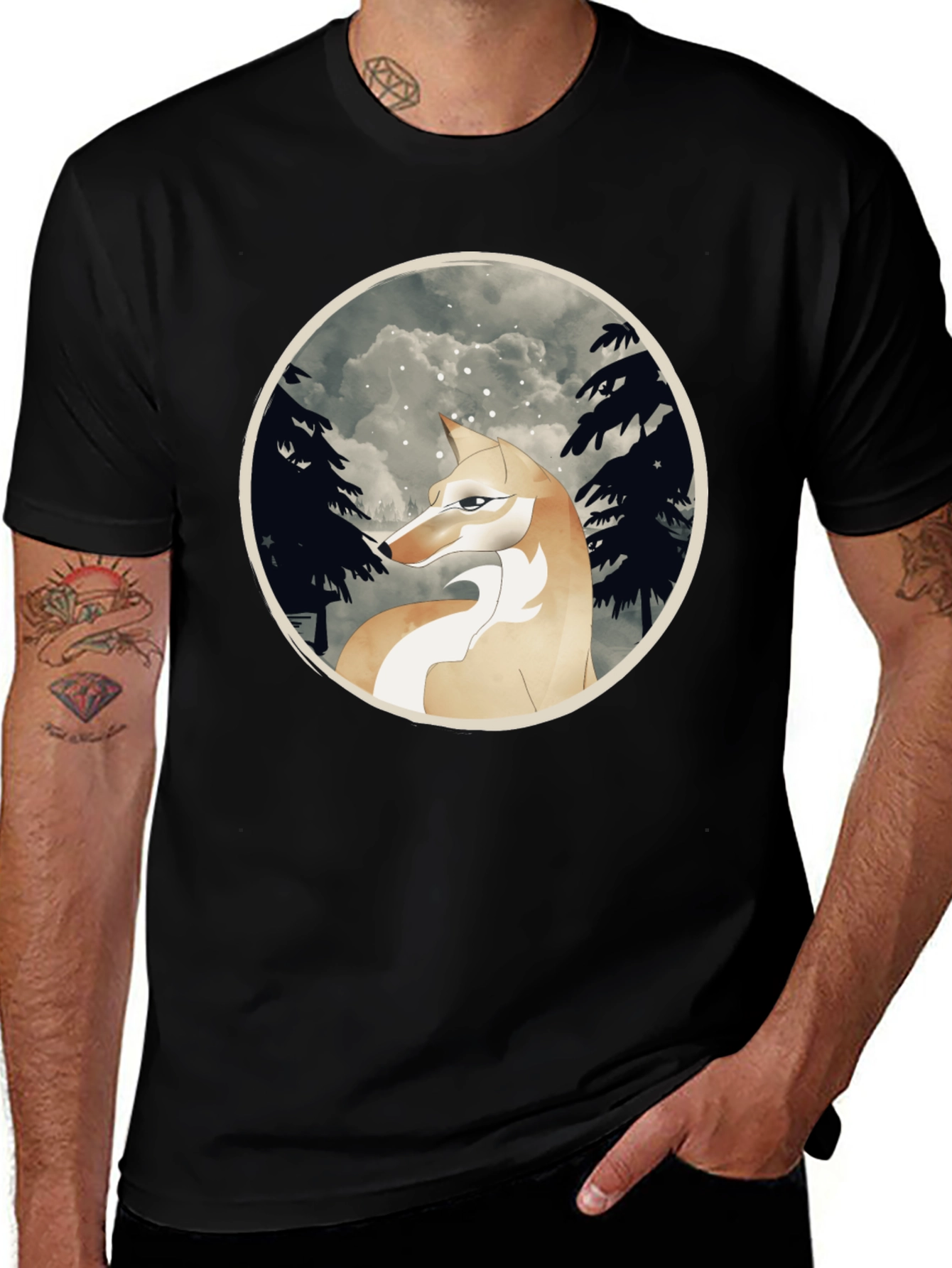 Variant 9 of Wolf Forest Graphic T-Shirt - Black