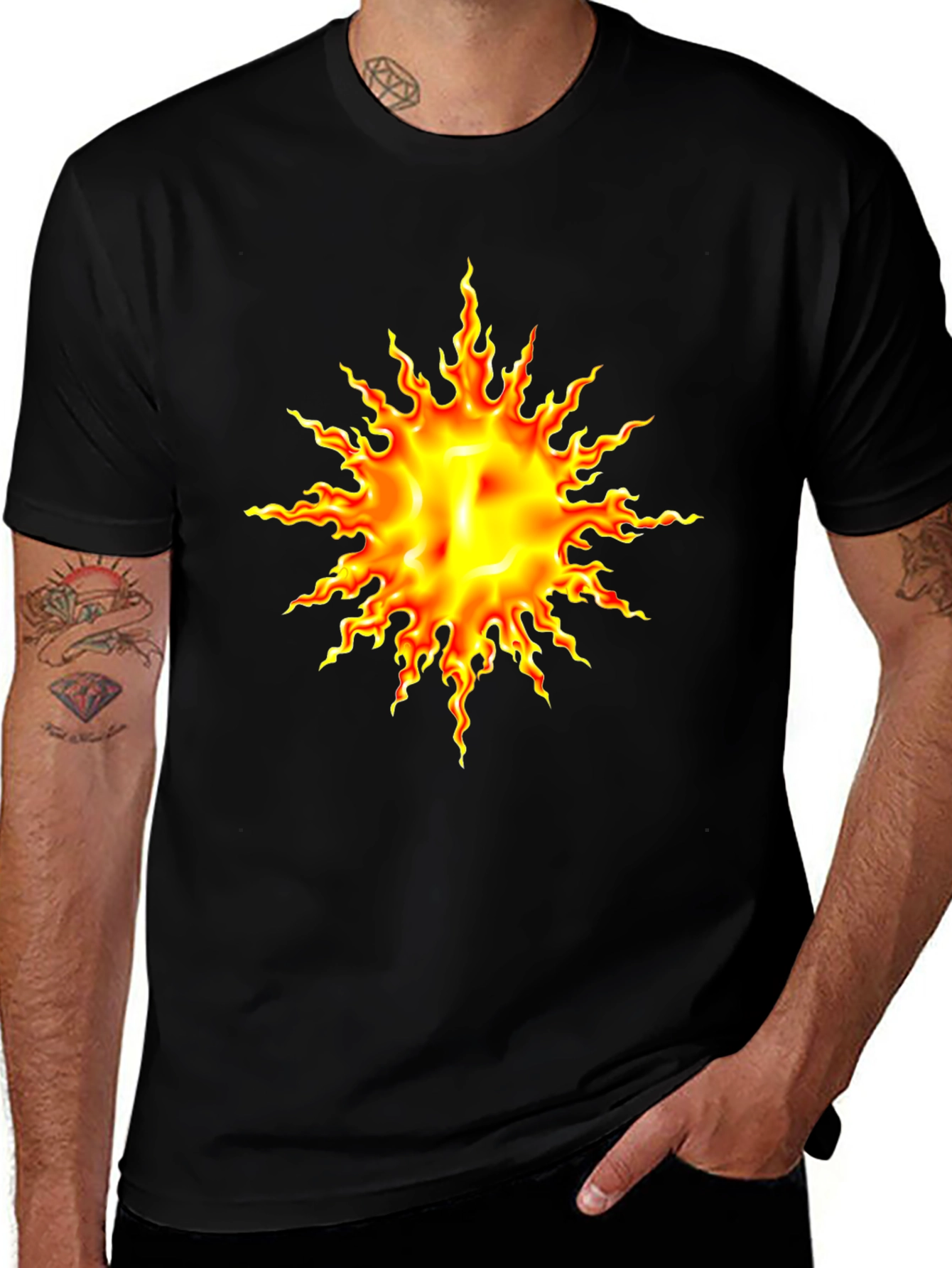 Variant 7 of Fiery Sun Graphic Tee - Bold Black T-Shirt