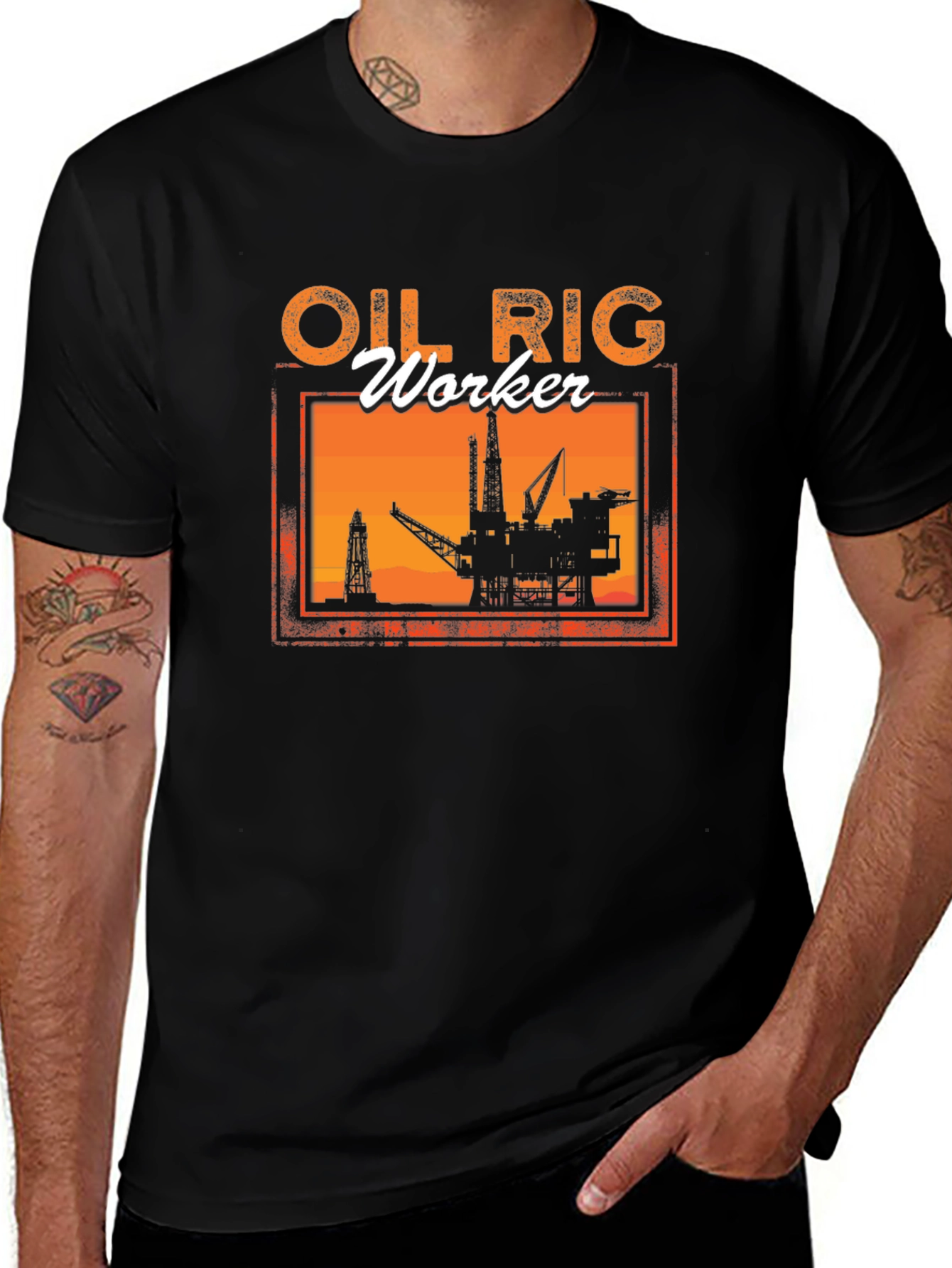 Variant 6 of Oil Rig Worker Graphic Tee - Black