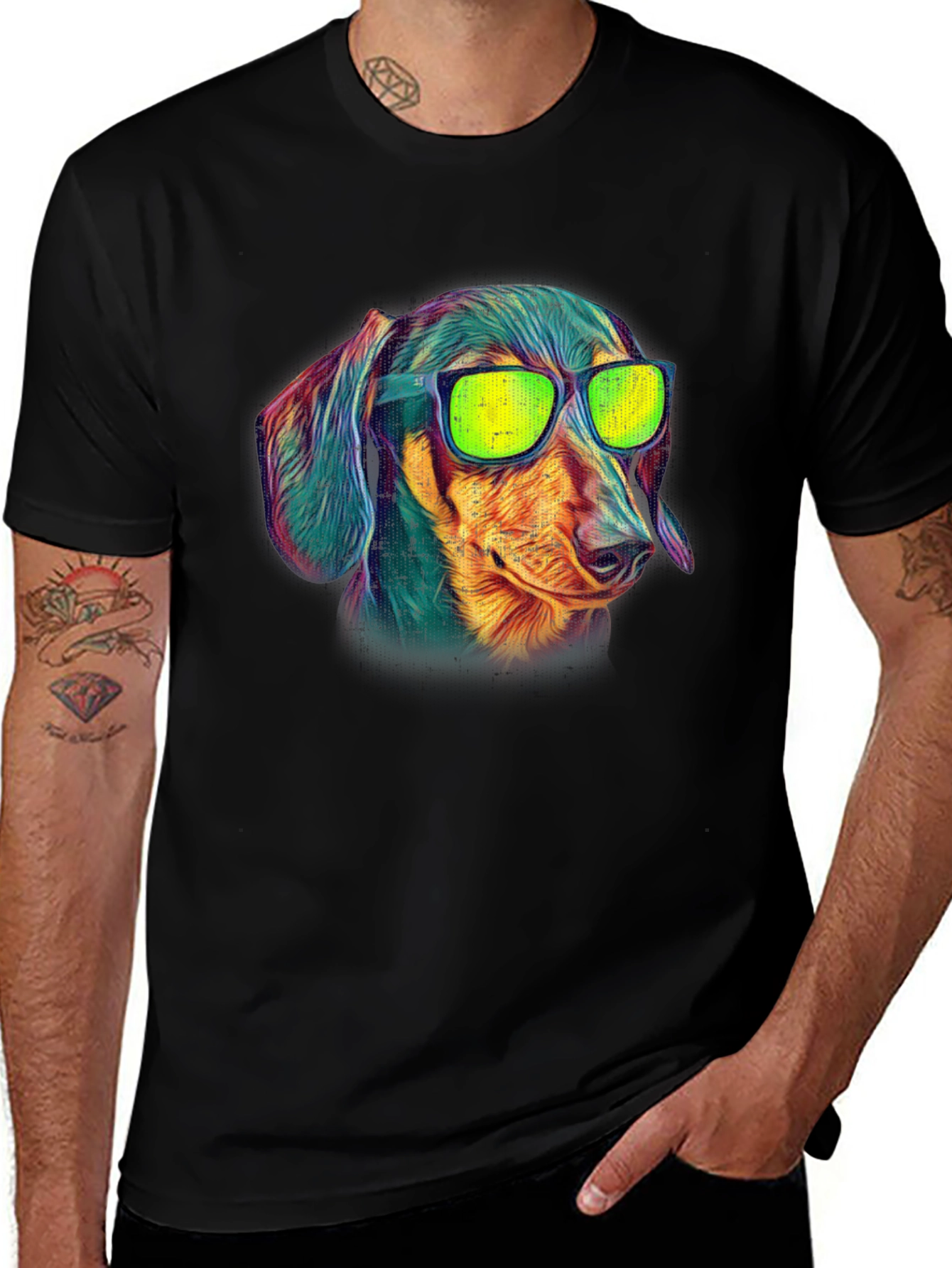 Variant 27 of Cool Dachshund Graphic Tee - Black Cotton T-Shirt
