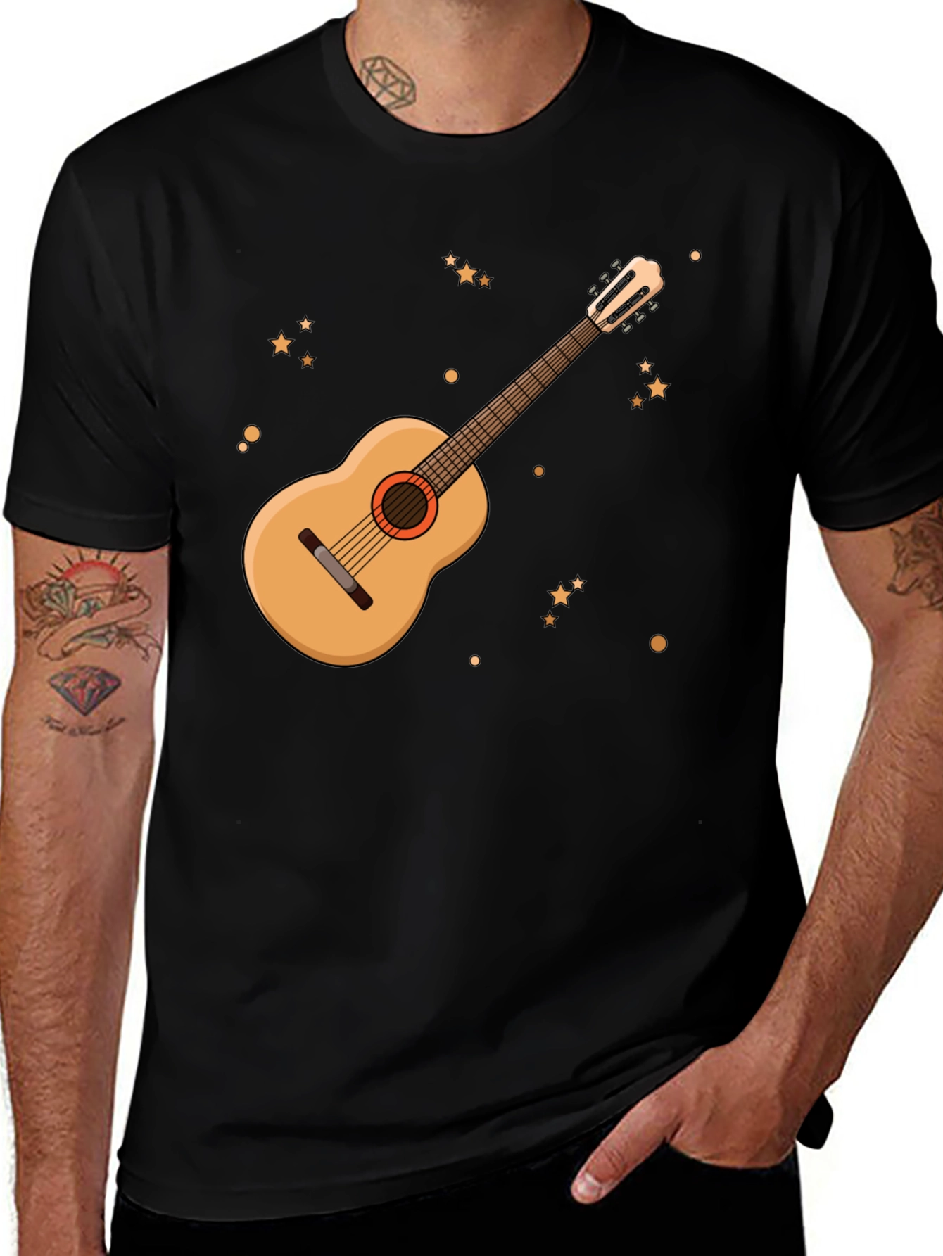 Variant 20 of Guitar Starry Night Black Graphic Tee