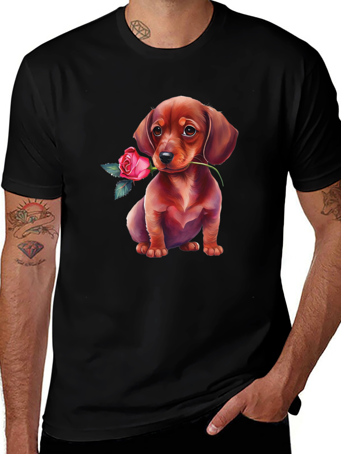 Variant 20 of Dachshund Rose T-Shirt Cute Puppy Tee