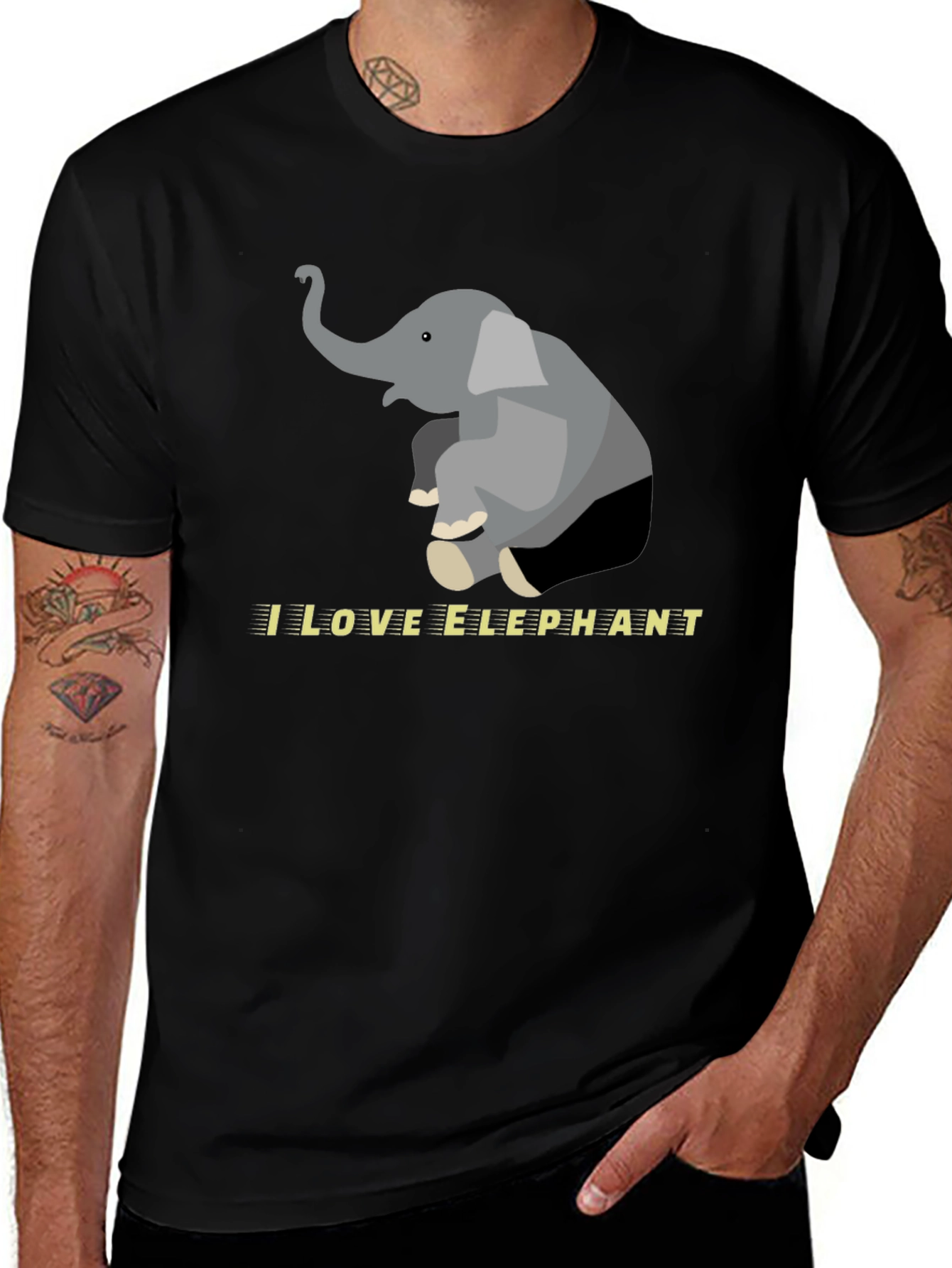 Variant 11 of I Love Elephants Graphic Tee - Black Cotton Blend