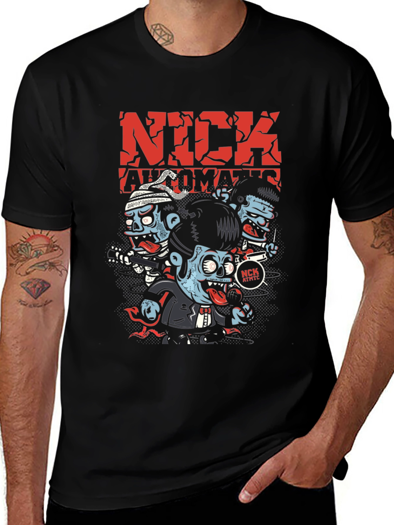 Variant 10 of Nick Automatics Band T-Shirt - Rockabilly Zombie Style!