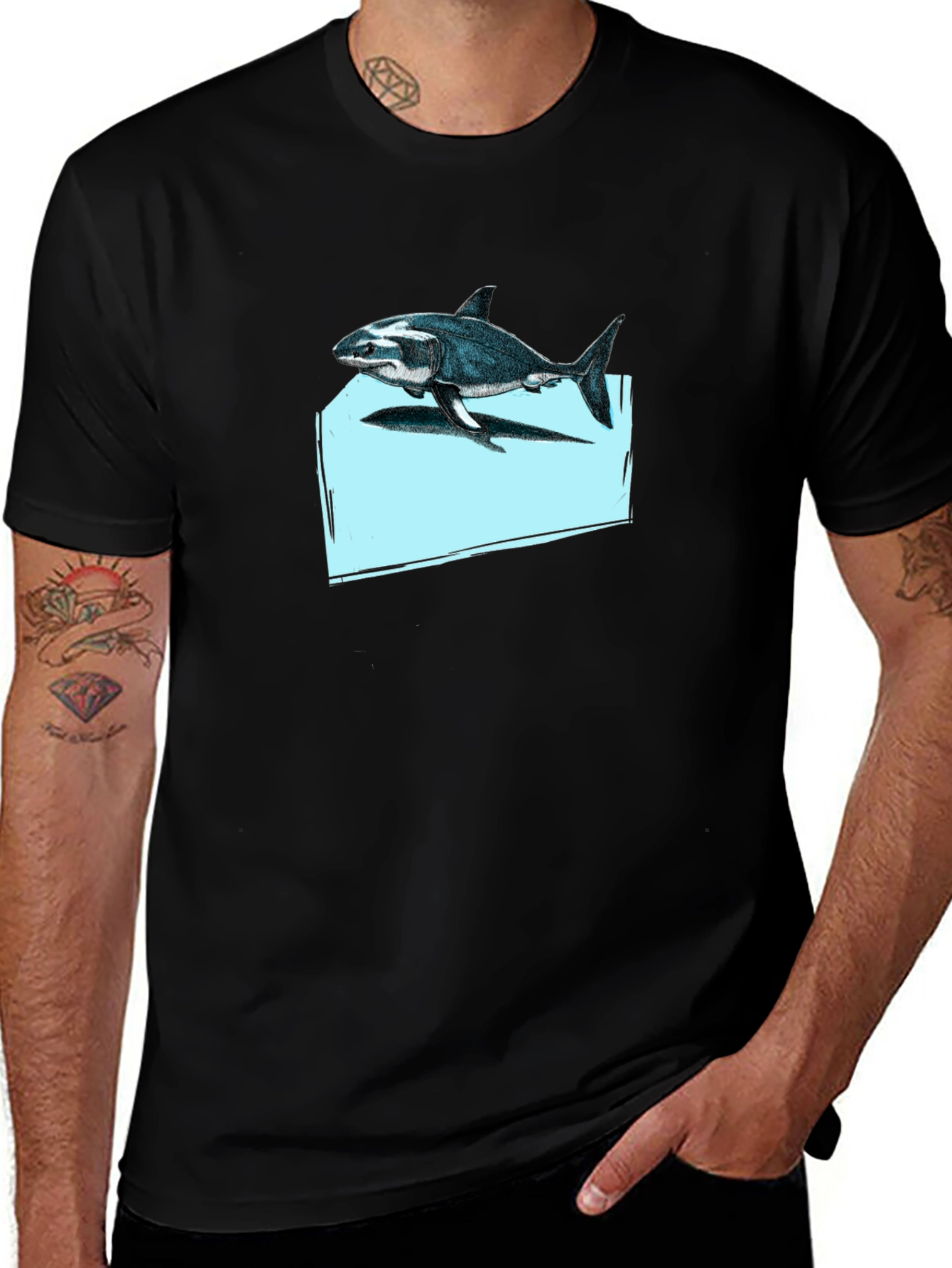 Variant 4 of Shark Graphic Print Black T-Shirt