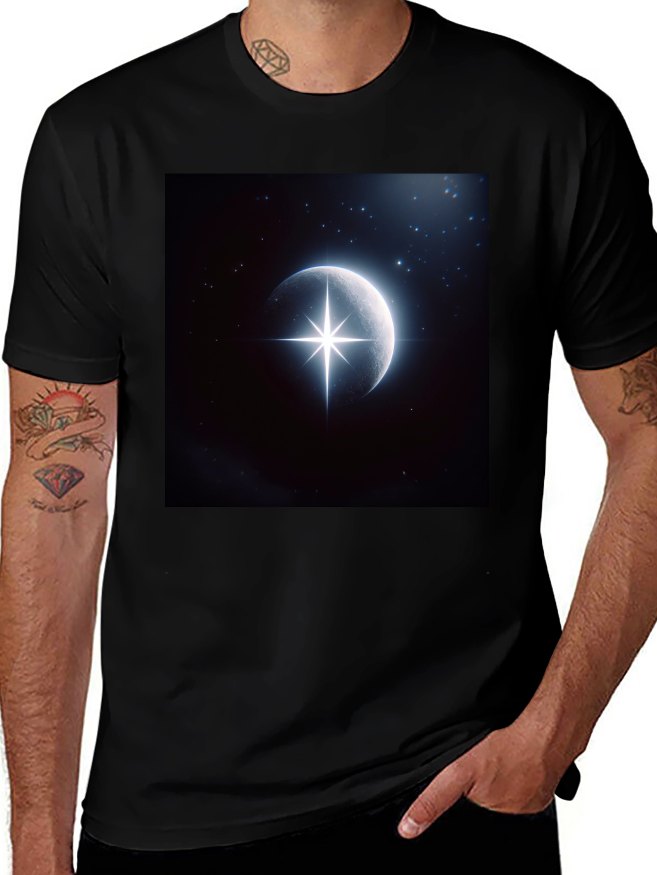 Variant 28 of Celestial Moon Star Graphic Black T-Shirt