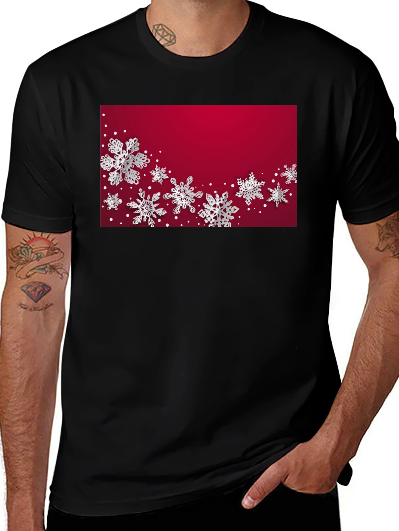 Black Winter Snowflake Graphic Tee - Stylish Holiday Apparel main image