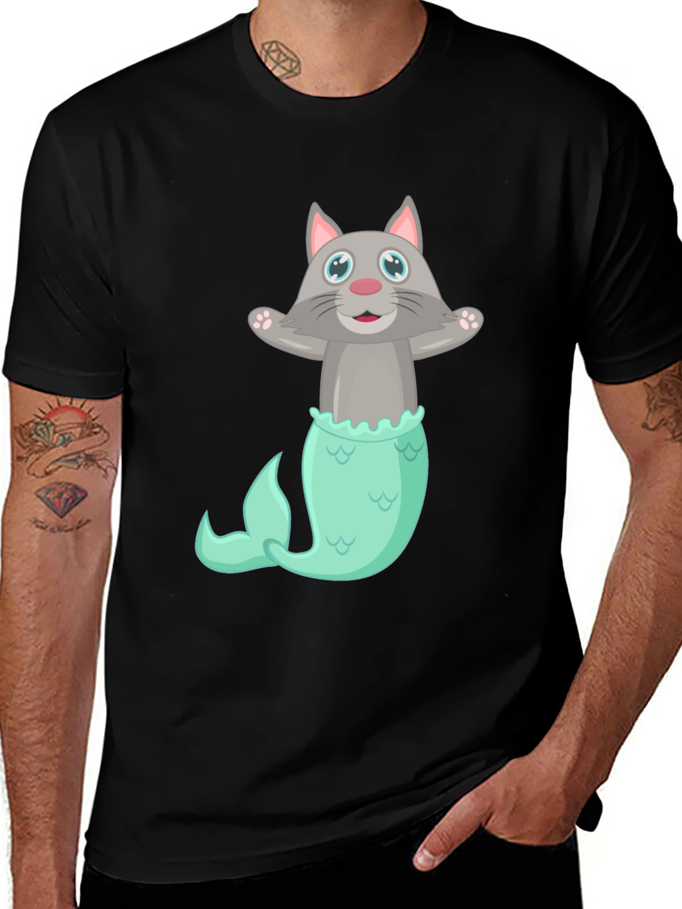 Variant 3 of Cat Mermaid T-Shirt - Funny Graphic Tee