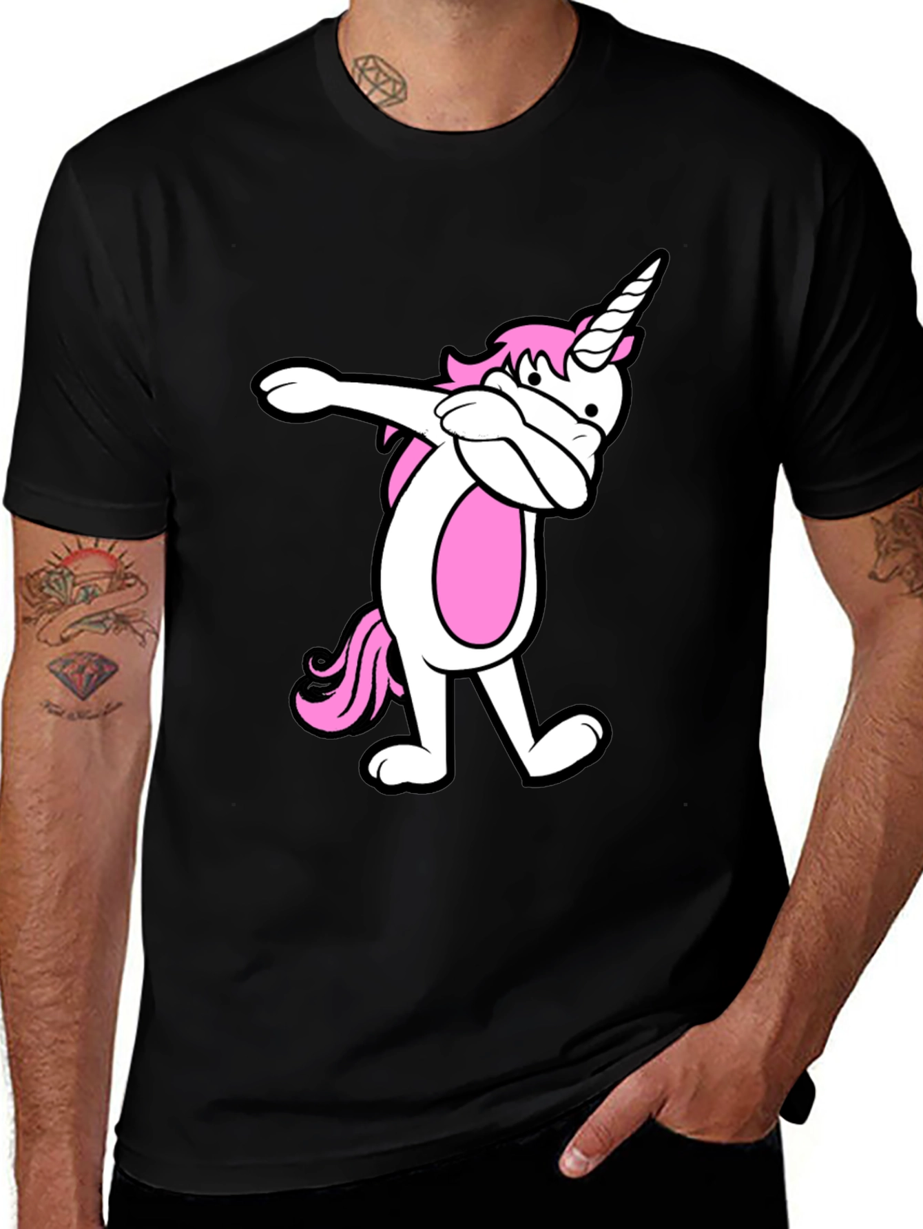 Variant 22 of Dabbing Unicorn Graphic Tee - Black Cotton Blend