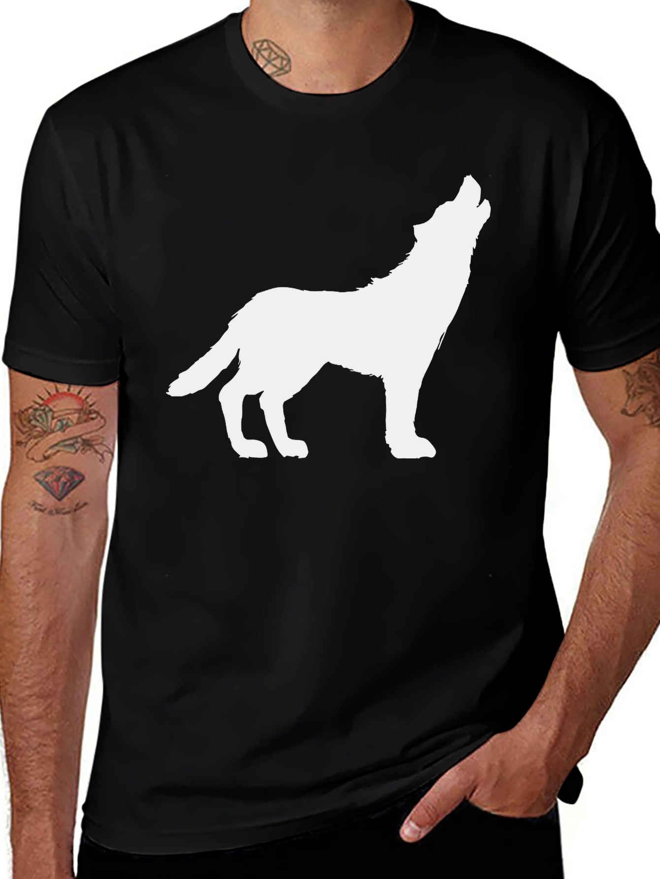Variant 7 of Wolf Howling Graphic Tee - Black Cotton Blend T-Shirt