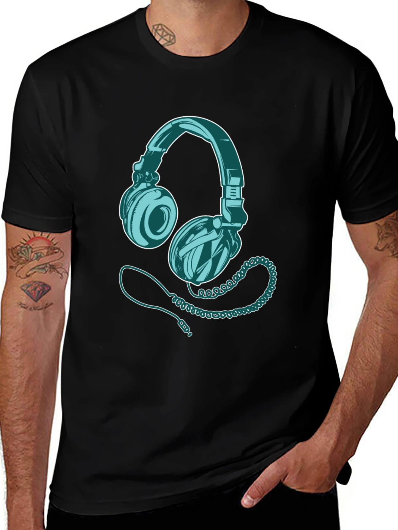 Variant 17 of Headphone Graphic Print Black T-Shirt