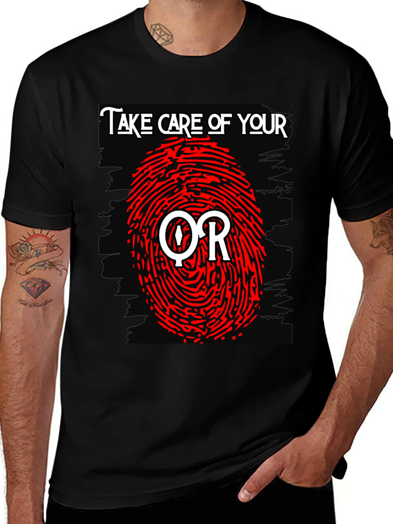Variant 6 of Take Care of Your QR Fingerprint Graphic Tee