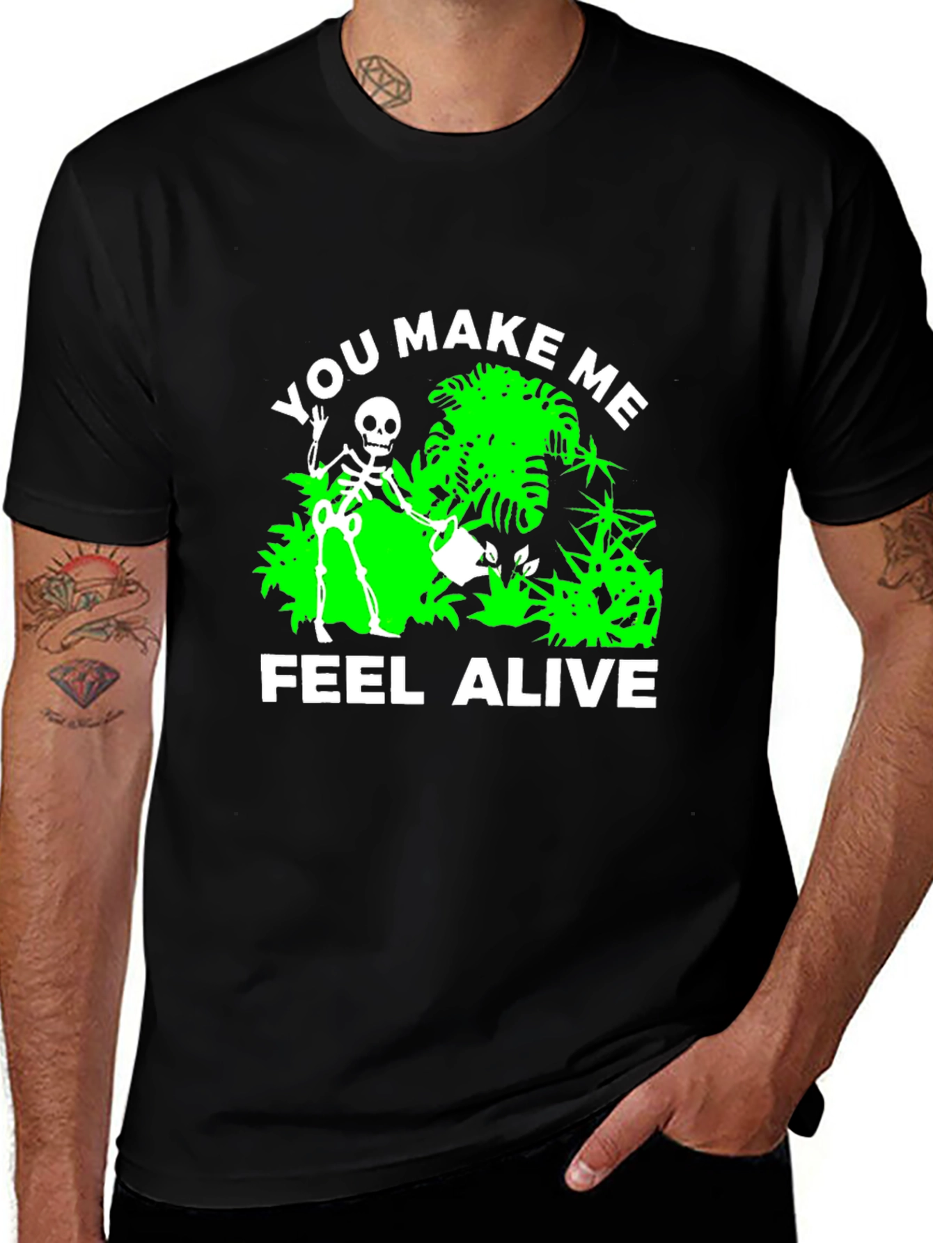 Variant 26 of You Make Me Feel Alive Skeleton Gardener Black T-Shirt