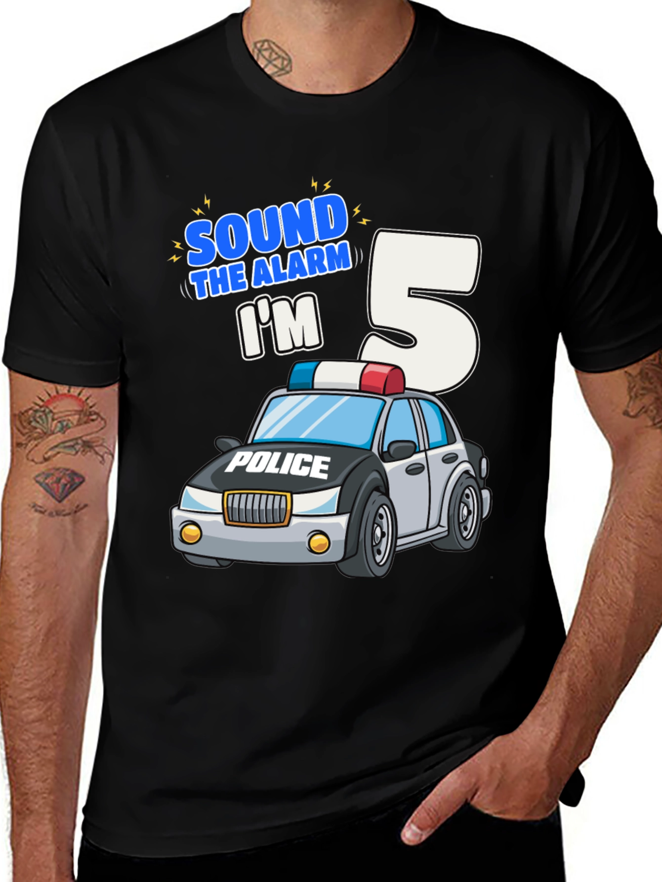 Variant 15 of Sound the Alarm I'm 5 Police Car Birthday T-Shirt