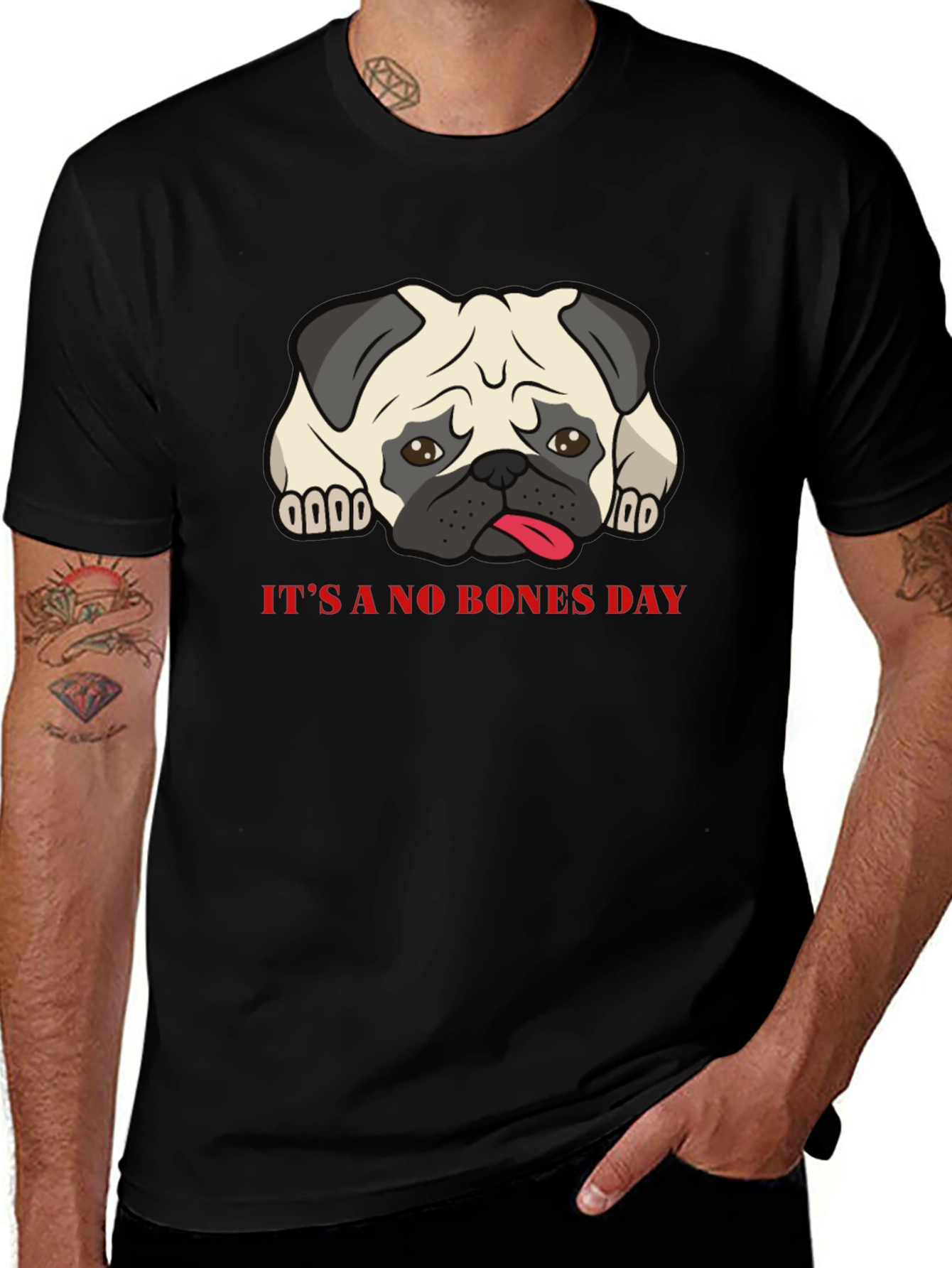 Variant 10 of It's A No Bones Day Pug T-Shirt - Black