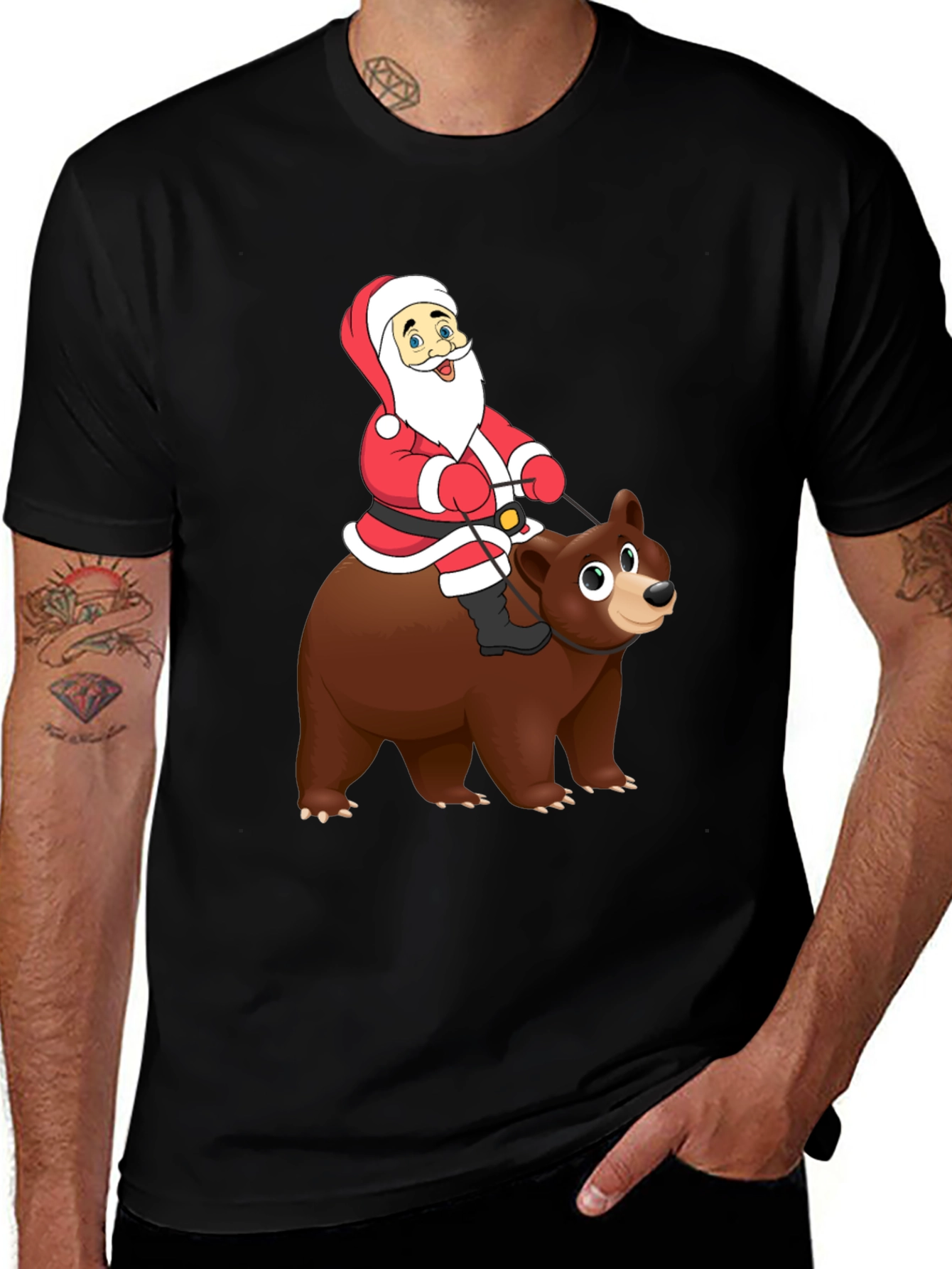 Black Santa Riding Bear Graphic Tee - Holiday Cheer! main image