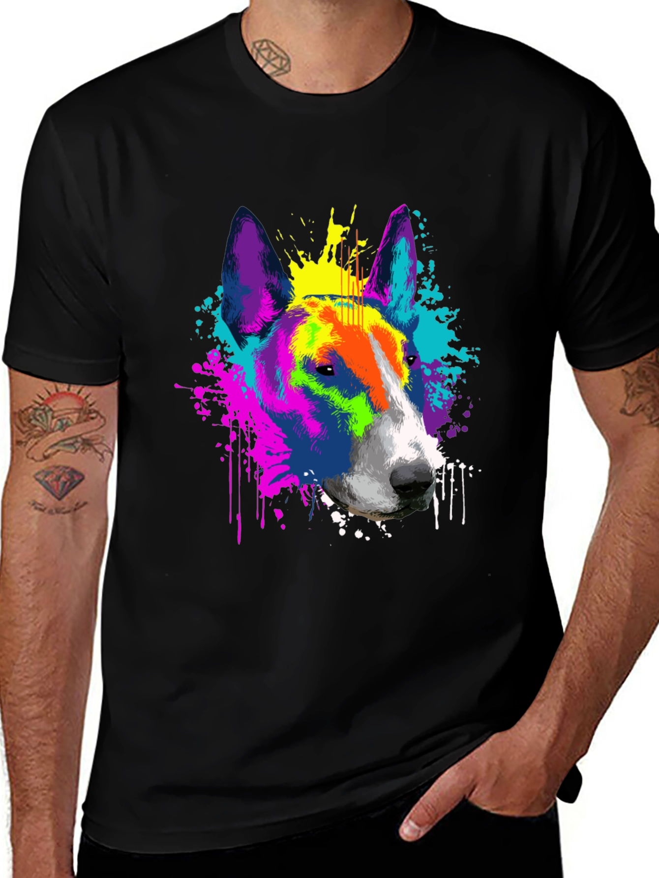 Variant 24 of Colorful Dog Graphic Tee - Men's Black T-Shirt