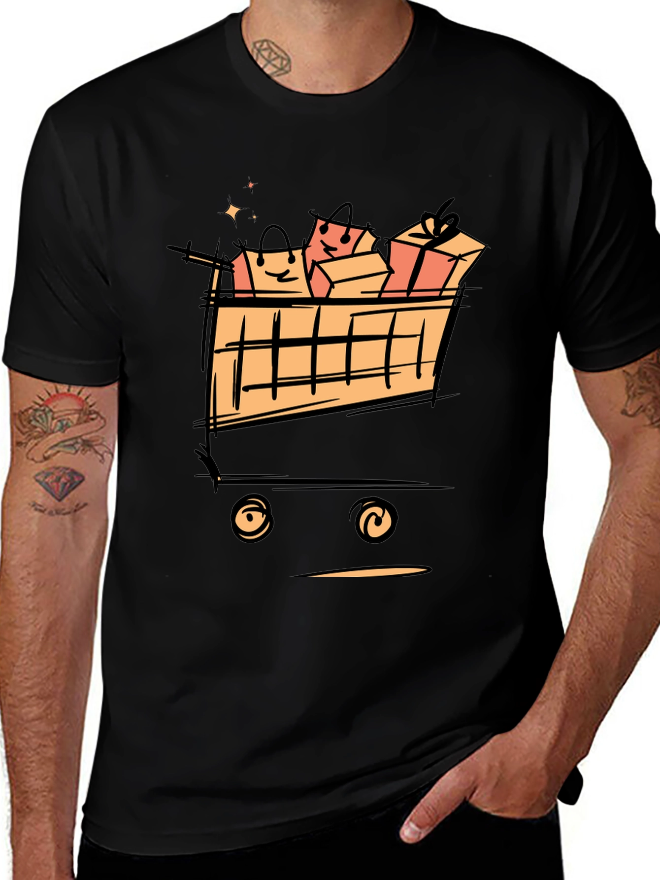 Variant 24 of Shopping Cart T-Shirt - Black Cotton Graphic Tee
