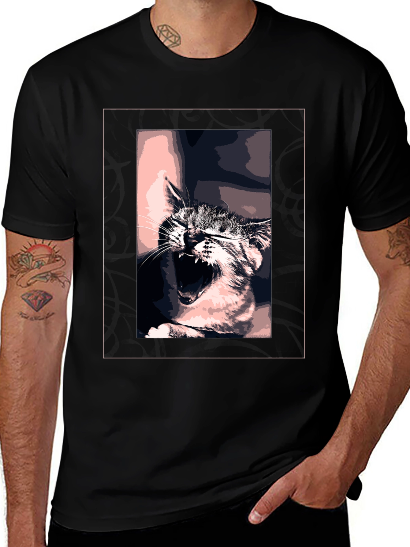 Variant 4 of Yawning Cat Graphic Tee - Unique Pop Art T-Shirt