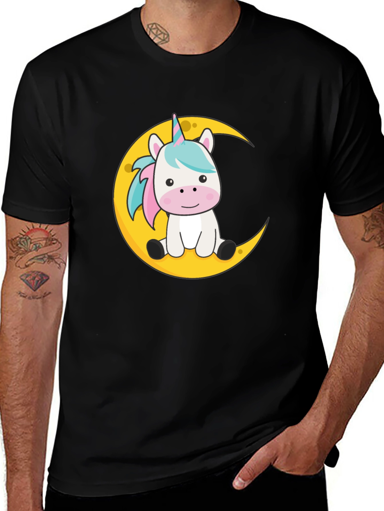 Variant 11 of Cute Unicorn on Moon Black T-Shirt