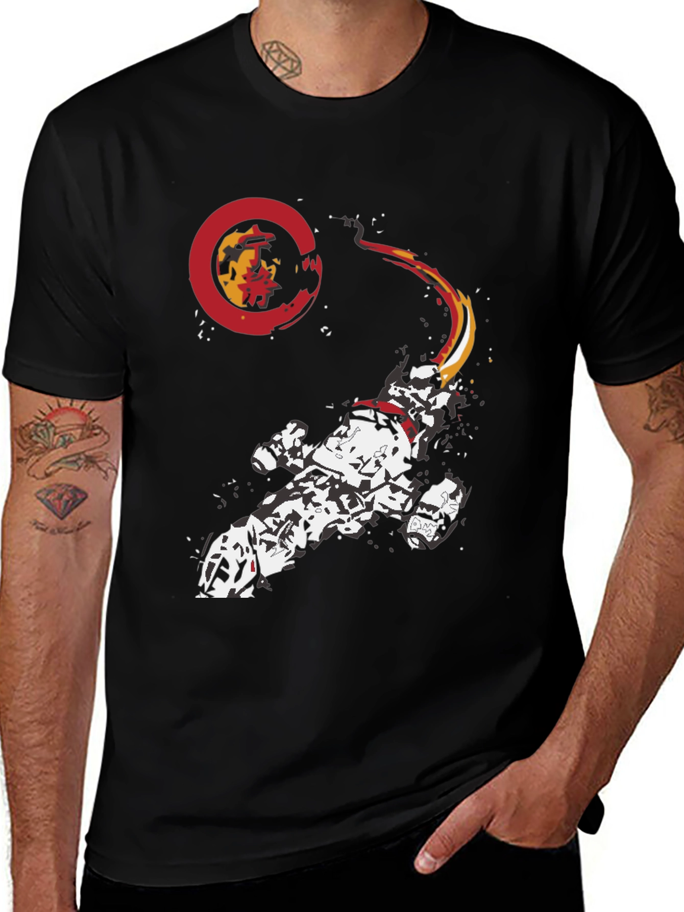 Variant 2 of Sci-Fi Spaceship Graphic Tee - Black Cotton Blend