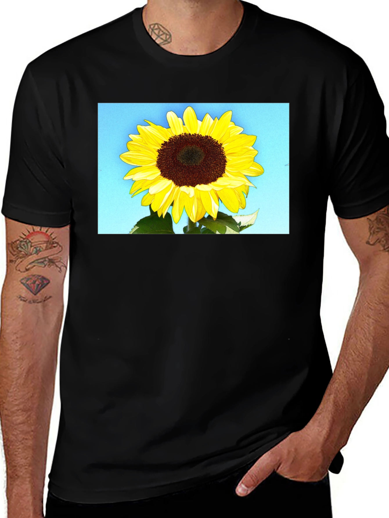 Variant 9 of Sunflower Graphic Tee - Black Cotton Casual Wear
