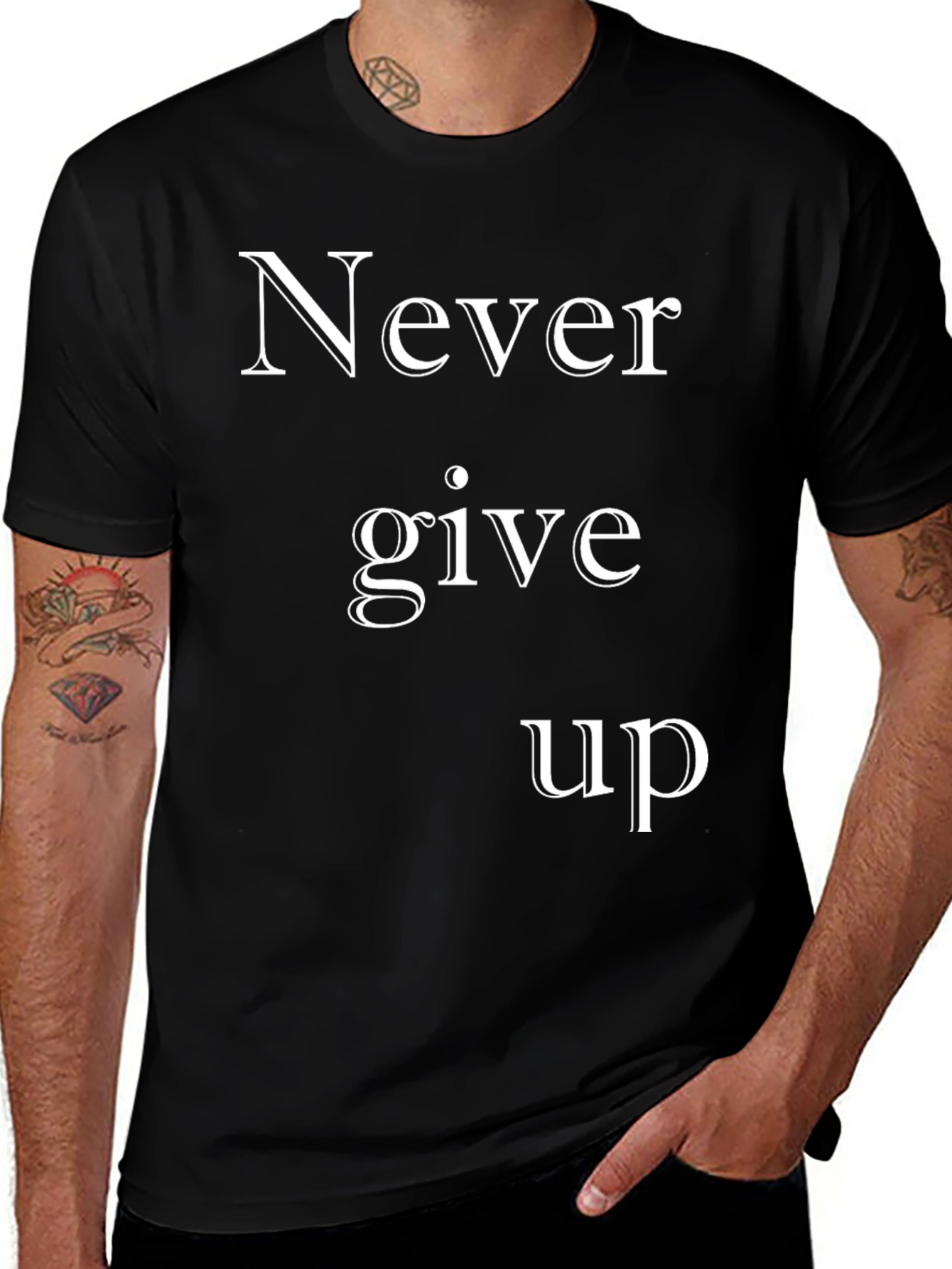 Variant 22 of Never Give Up Graphic Tee - Motivational Black T-Shirt
